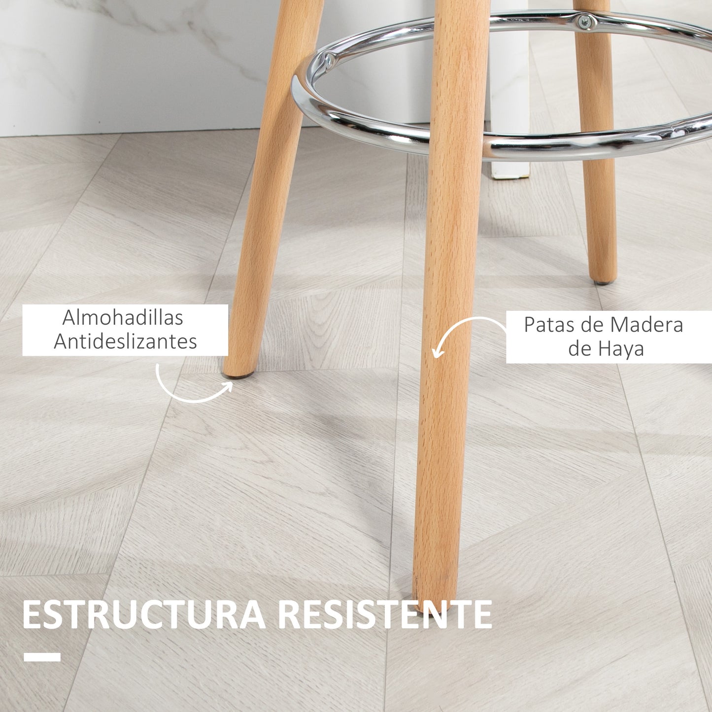 HOMCOM Juego de 2 Taburetes Altos de Cocina Altura Asiento 69 cm Taburetes de Bar Sillas Altas de Cocina Tapizado en PU con Respaldo Patas de Madera para Comedor Negro