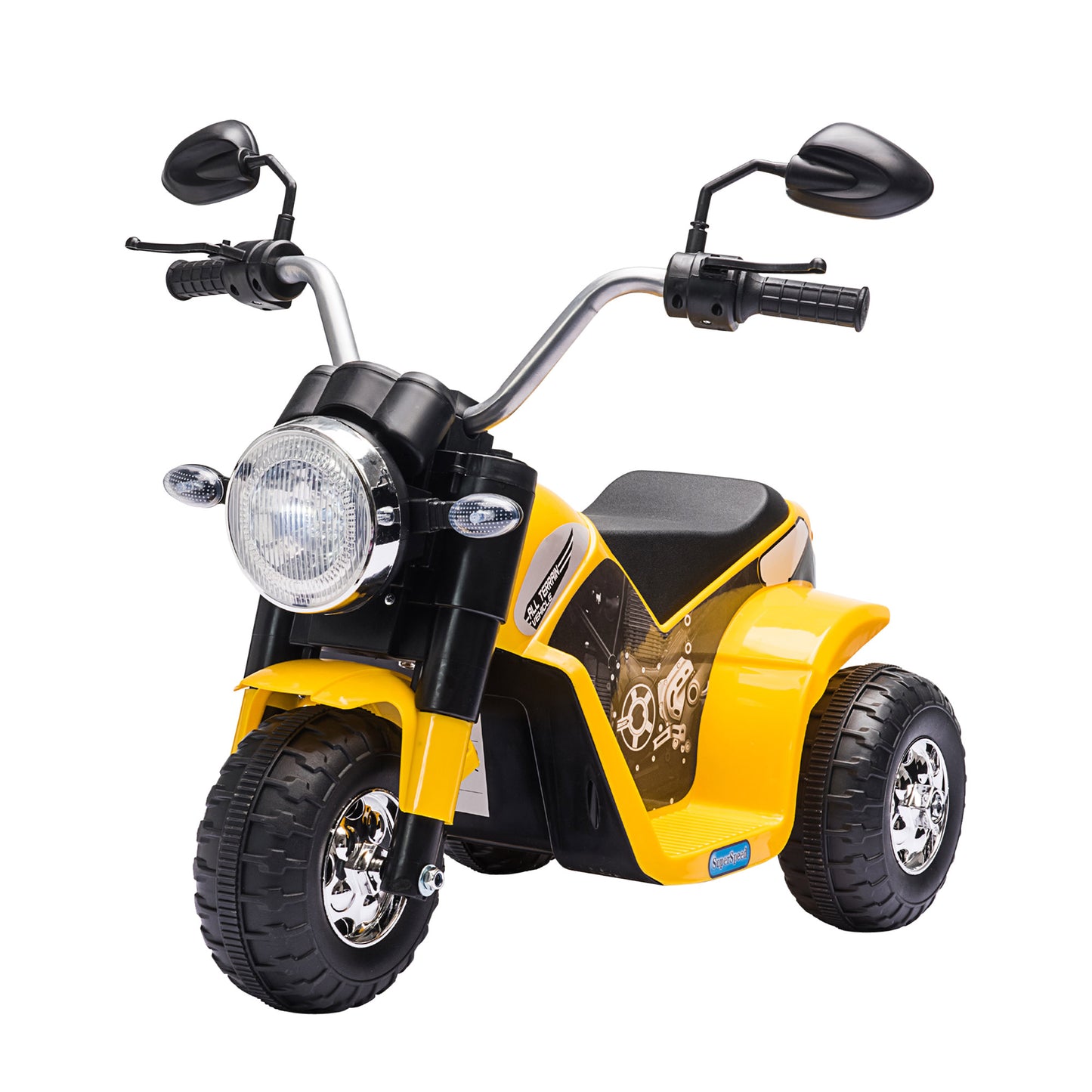 HOMCOM Moto Eléctrica Infantil con 3 Ruedas Moto Eléctrica para Niños de 18-36 Meses Triciclo a Batería 6V con Faro Bocina 72x57x56 cm Amarillo