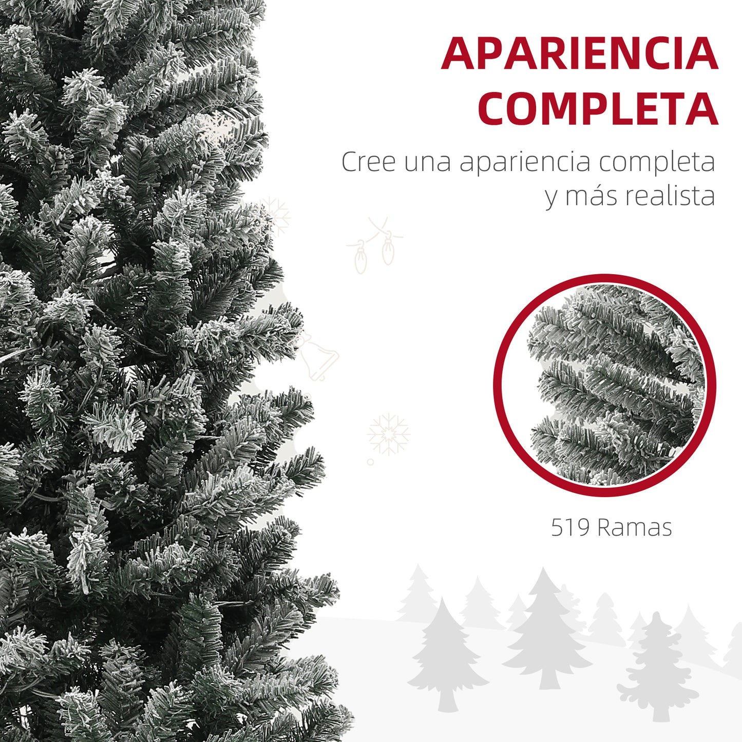 HOMCOM Árbol de Navidad 225 cm Árbol de Navidad con Luces LED de Dos Colores 519 Ramas Control Remoto y Soporte de Acero Árbol Navideño para Salón Interior Verde