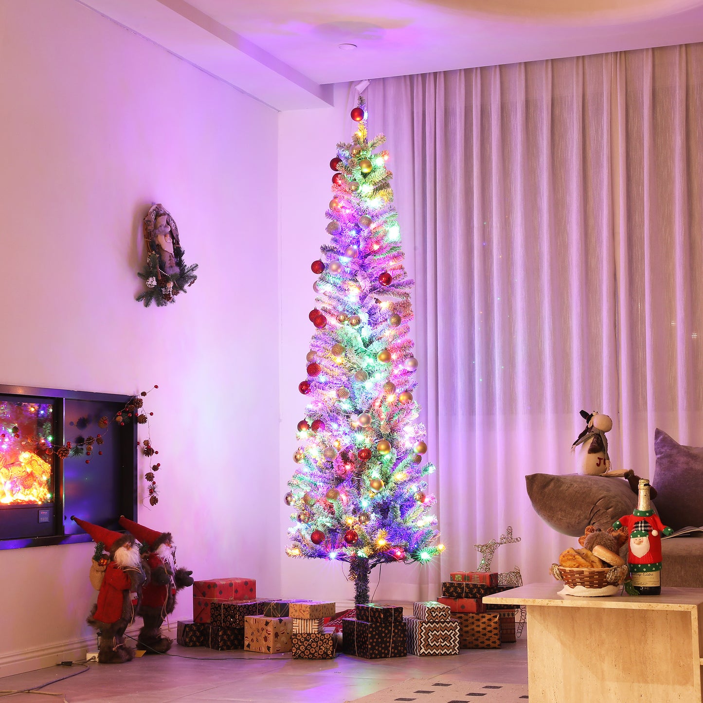 HOMCOM Árbol de Navidad 225 cm Árbol de Navidad con Luces LED de Dos Colores 519 Ramas Control Remoto y Soporte de Acero Árbol Navideño para Salón Interior Verde