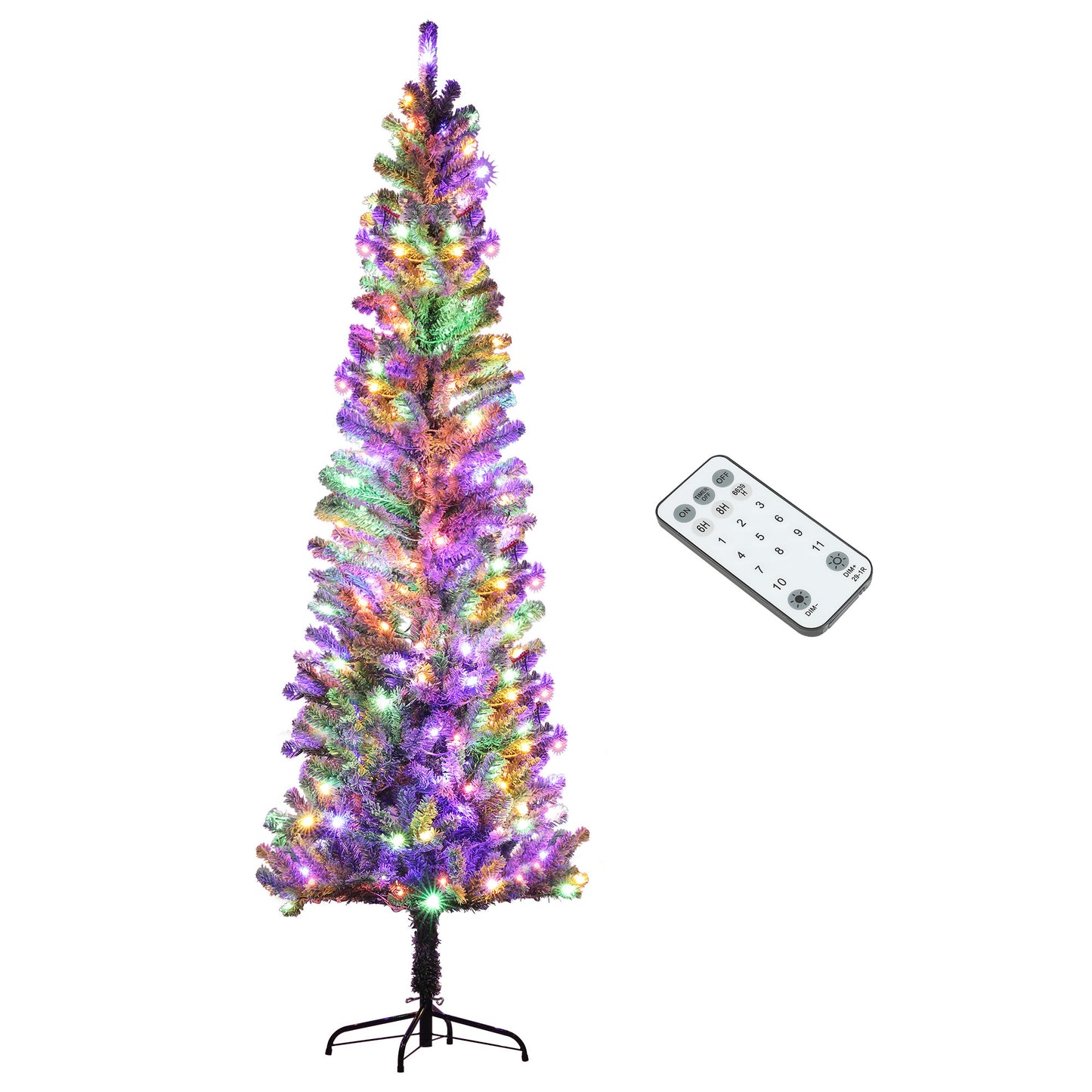 HOMCOM Árbol de Navidad 225 cm Árbol de Navidad con Luces LED de Dos Colores 519 Ramas Control Remoto y Soporte de Acero Árbol Navideño para Salón Interior Verde