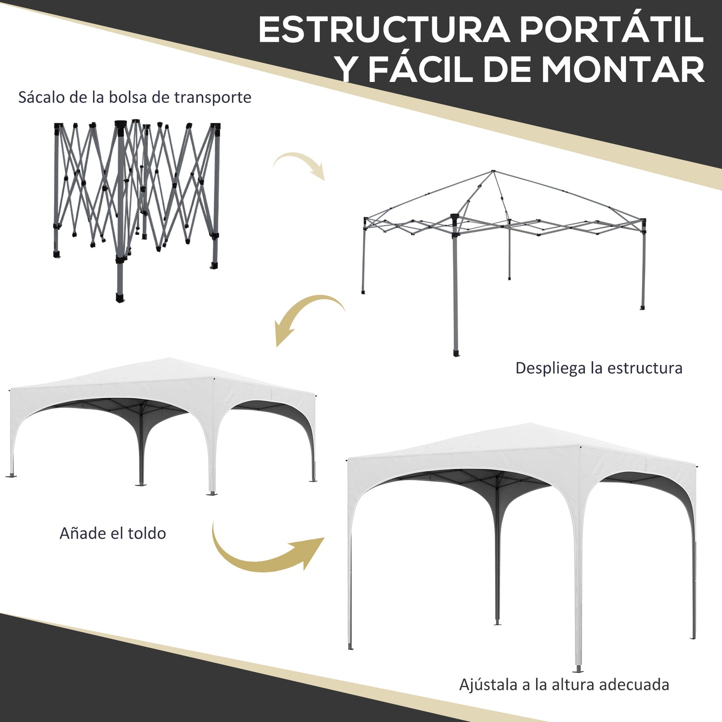 Outsunny Carpa Plegable 3x3 m Cenador de Jardín Altura Ajustable con Bolsa de Transporte Impermeable Anti-UV y Bolsas de Arena Gazebo para Exteriores Jardín Patio Blanco