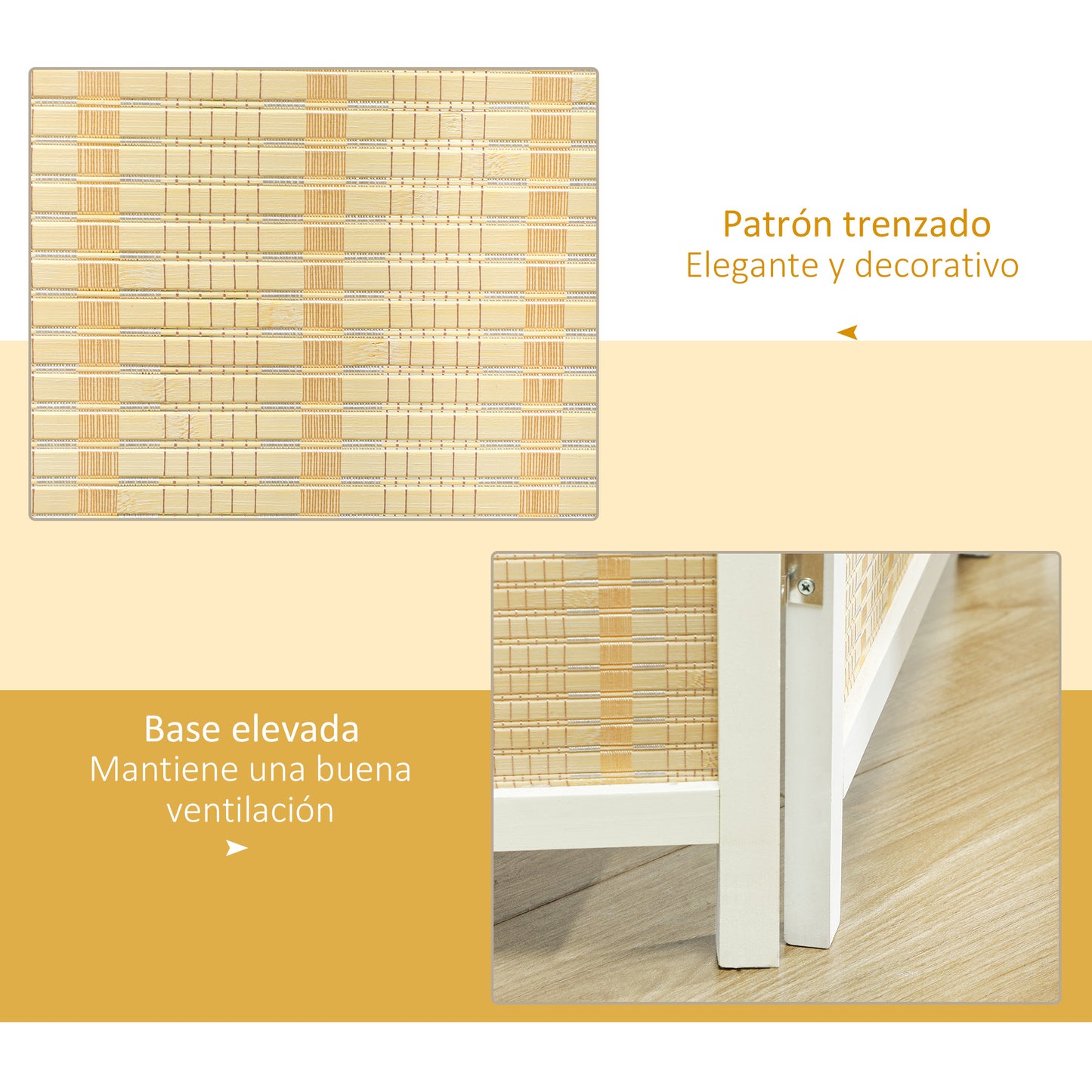 HOMCOM Biombo de 4 Paneles Plegable 180x180 cm Separador de Ambientes Divisor de Habitación Tejido a Mano de Bambú e Hilo de Algodón Decoración Elegante para Salón Blanco