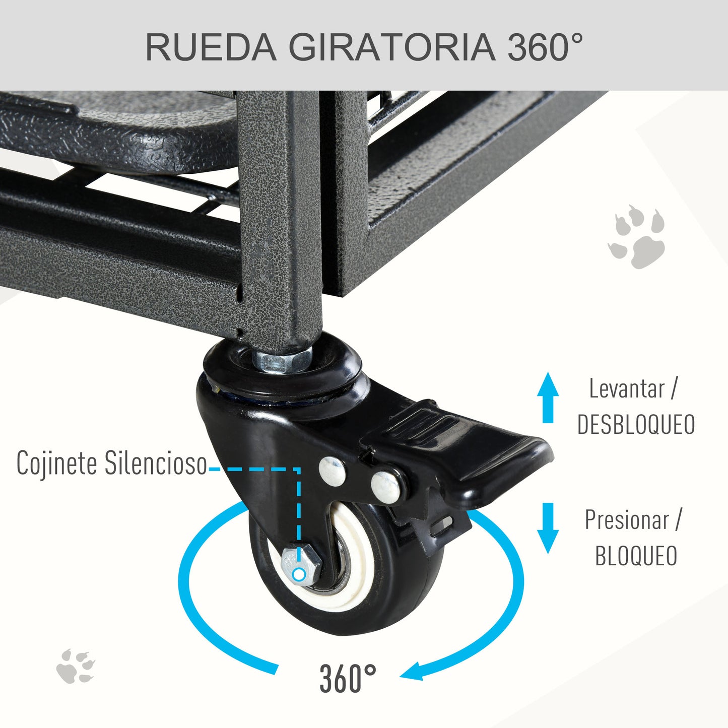 PawHut Jaula de Metal para Perros Plegable con Ruedas y Frenos Bandeja Extraíble y Puerta con Pestillos para Golden Retriver Labrador 125x76x81 cm Gris Oscuro