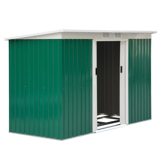 Outsunny Cobertizo de Jardín 280x130x172 cm Base de 3,2 m² Caseta de Exterior Metálica para Almacenamiento de Herramientas con 2 Puertas Correderas y 2 Orificios de Ventilación Verde Oscuro