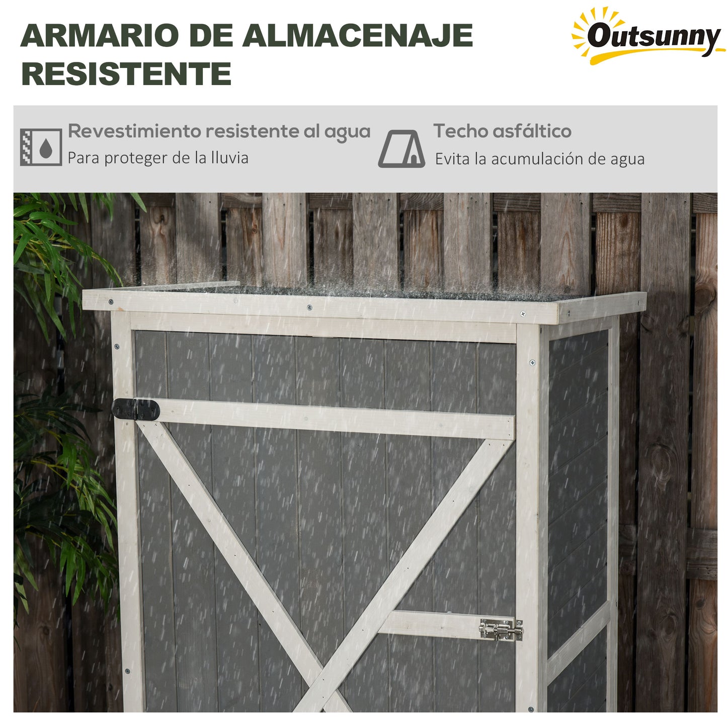 Outsunny Caseta de Jardín de Madera 75x56x115 cm Armario Cobertizo de Exterior para Herramientas con 3 Estantes Interiores Puerta con Pestillo y Techo Asfáltico Gris