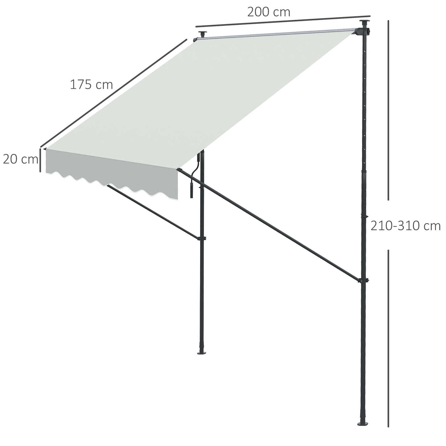 Outsunny Toldo Manual Retráctil Toldo para Balcón con Altura Ajustable Manivela y Protección Solar para Terraza Jardín Crema