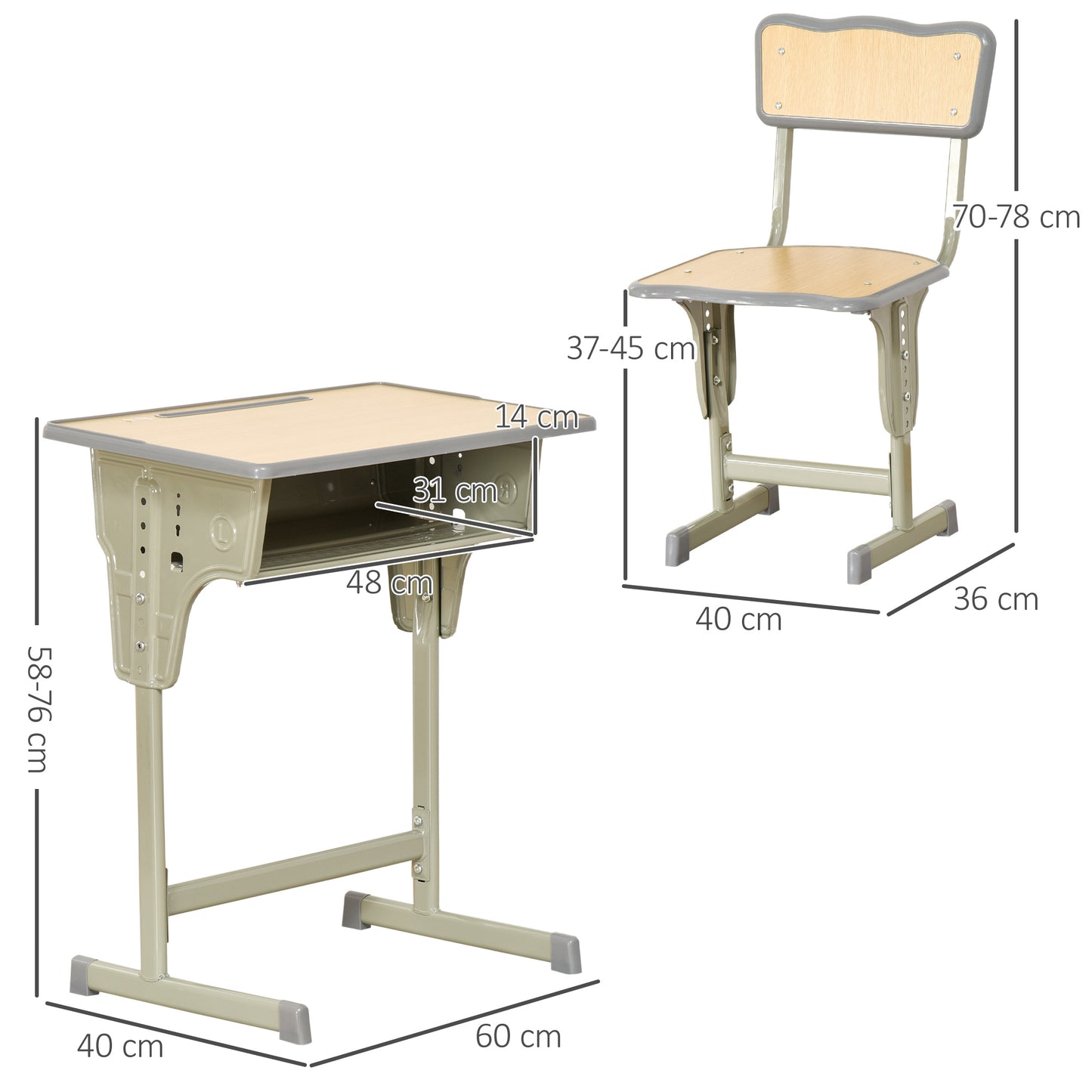 HOMCOM Juego de Escritorio y Silla para Niños de +6 Años Pupitre Infantil Altura Ajustable Escritorio Infantil con Cajón y Gancho Natural