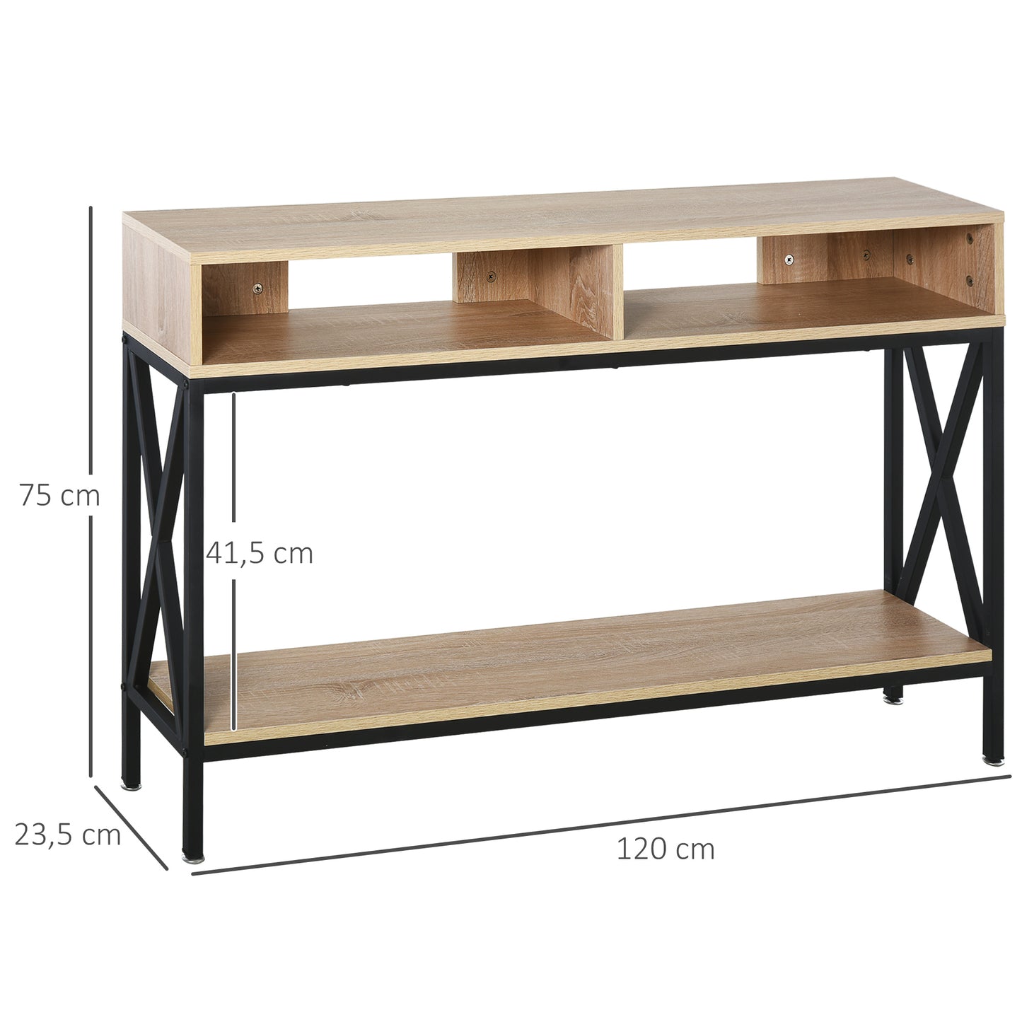 HOMCOM Mesa Consola Mueble para Recibidor con 2 Compartimientos y Estante Consola para Recibidor Entrada Pasillo 120x23,5x75 cm Roble y Negro