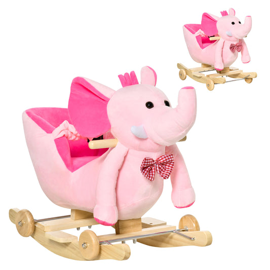 HOMCOM Caballito Balancín con Ruedas Forma de Elefante Caballo Balancín para Bebés de +18 Meses con Músicas Infantiles y Cinturón de Seguridad Carga 60 kg 60x35x45 cm Rosa