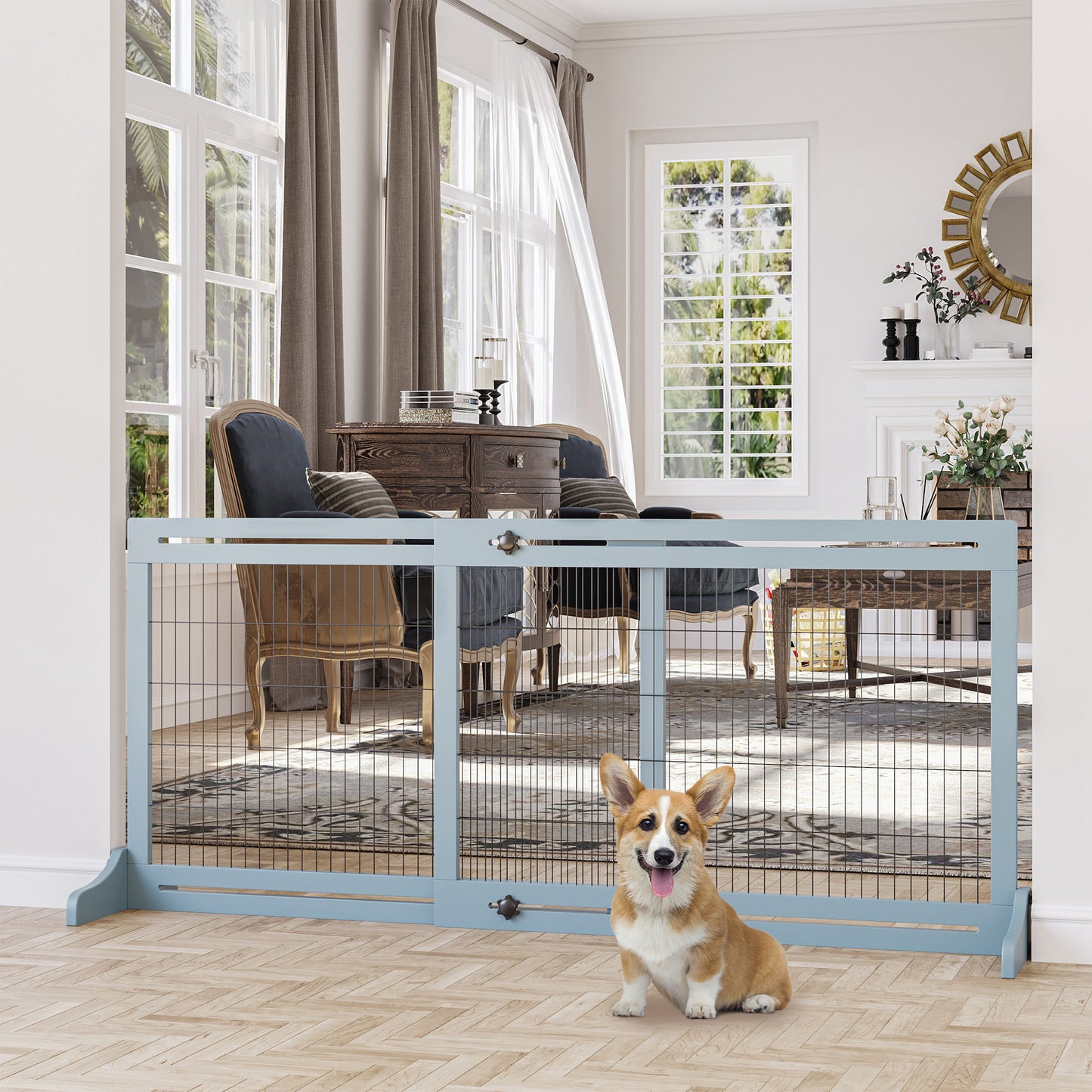 PawHut Barrera de Seguridad para Perros Extensible Barrera para Perros en Casa de Madera para Puerta Escalera Pasillo 104-183x36x69 cm Gris