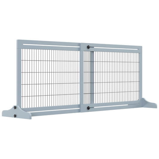 PawHut Barrera de Seguridad para Perros Extensible Barrera para Perros en Casa de Madera para Puerta Escalera Pasillo 104-183x36x69 cm Gris