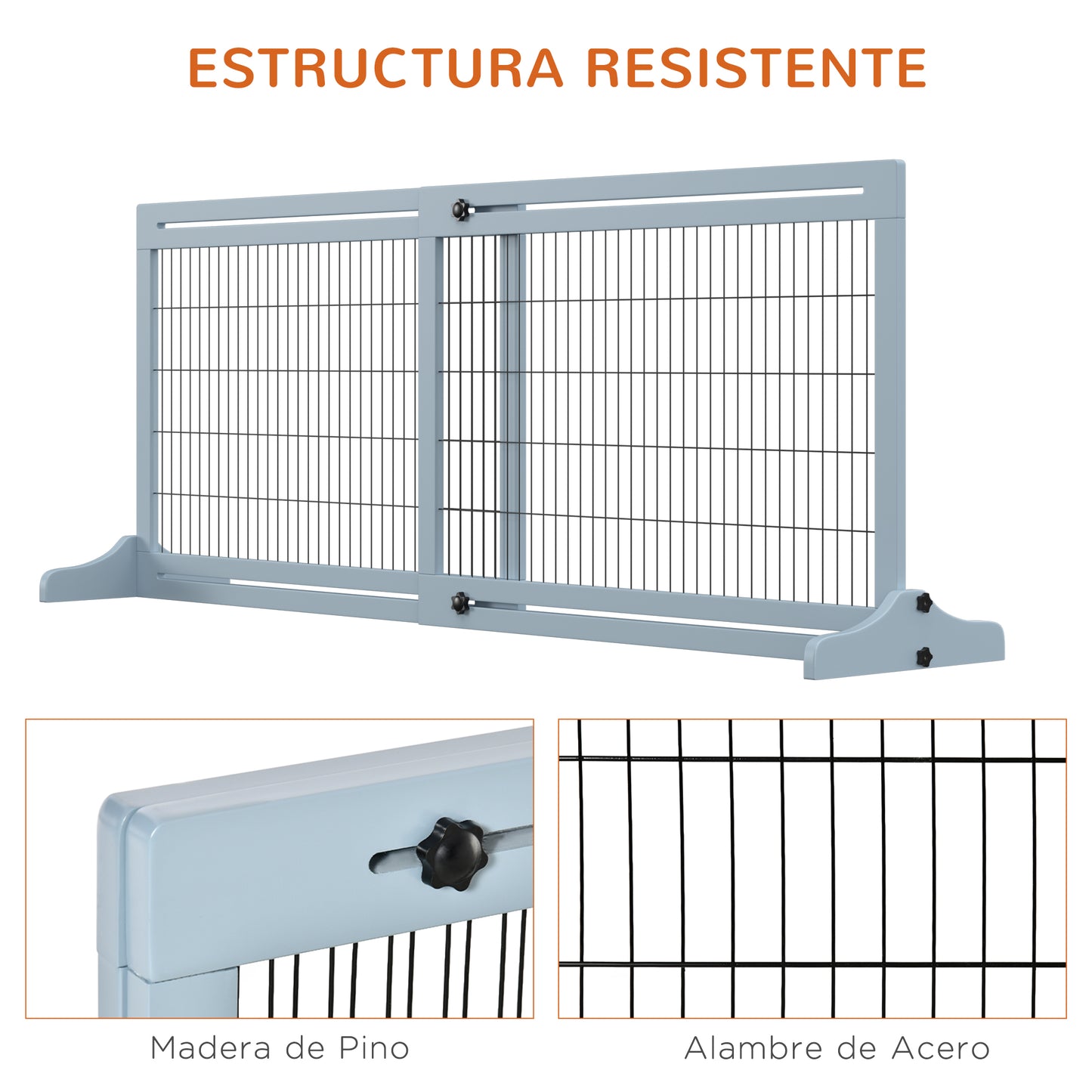 PawHut Barrera de Seguridad para Perros Extensible Barrera para Perros en Casa de Madera para Puerta Escalera Pasillo 104-183x36x69 cm Gris