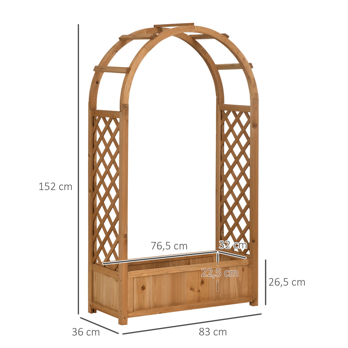 Outsunny Jardinera Enrejado con Arco Macetero con Soporte para Trepadoras Jardinera con Celosía Cultivos Plantas Flores Decoración en Jardín Terraza Balcón 83x36x152 cm Natural