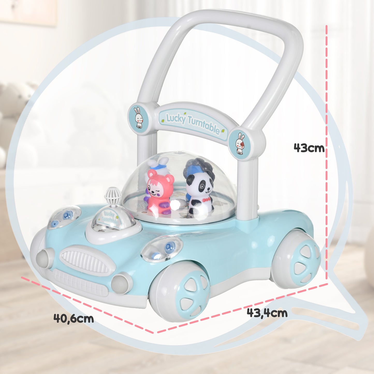 AIYAPLAY Andador para Bebés de 1-3 Años Tacatá para Bebés con Altura Ajustable Música Ruedas Antideslizantes Luces Manillar Desmontable Carga 25 kg Azul Claro