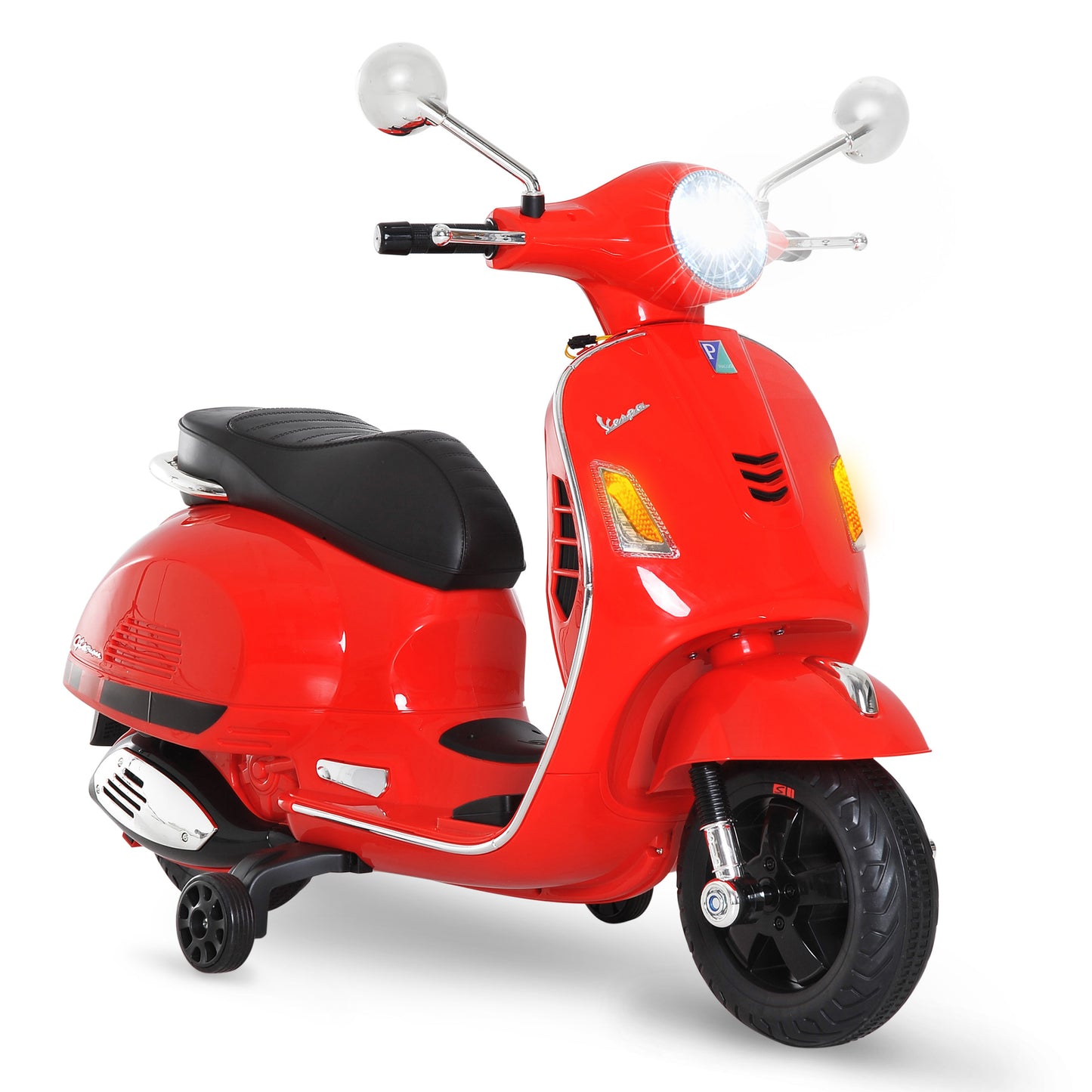 HOMCOM Moto Eléctrica para Niños de 3-6 Años con Licencia VESPA Moto de Batería para Niños con Música Velocidad 2-3 km/h y Bocina Carga 25 kg Rojo