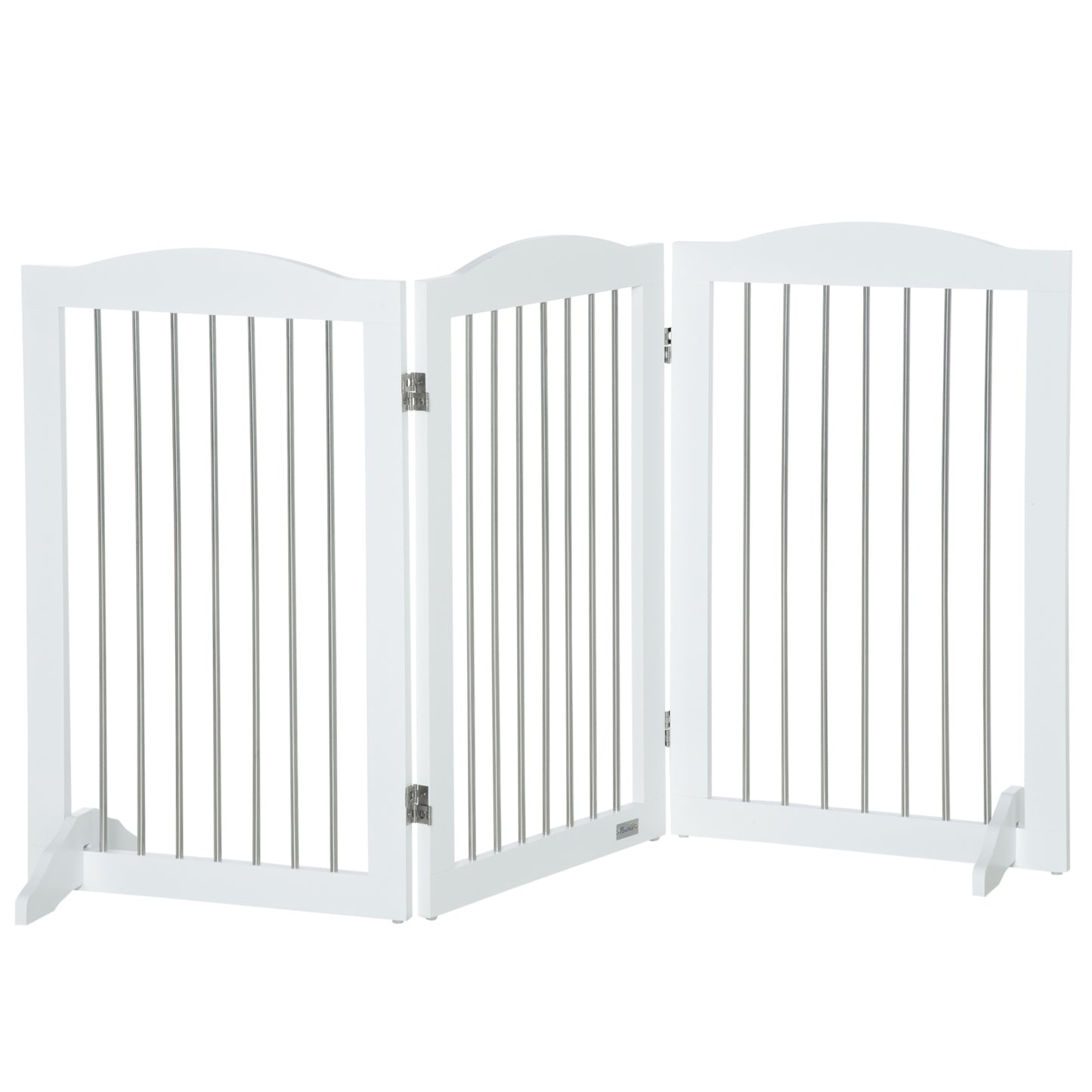 PawHut Barrera de Seguridad para Perros para Escaleras y Puertas 154x30x80 cm Valla para Perros Plegable con Soporte de Pie para Uso Interiores Blanco