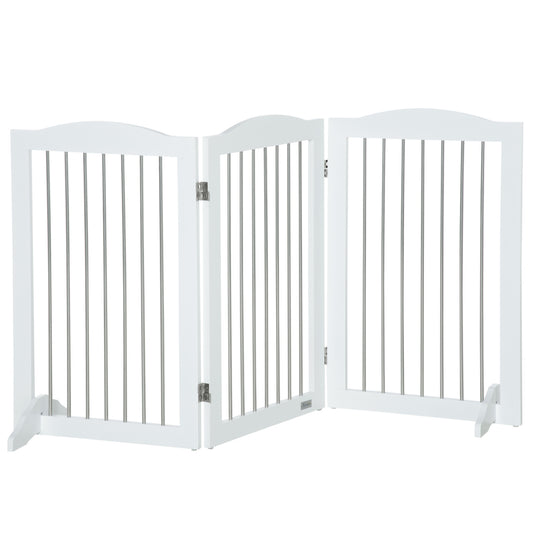 PawHut Barrera de Seguridad para Perros para Escaleras y Puertas 154x30x80 cm Valla para Perros Plegable con Soporte de Pie para Uso Interiores Blanco