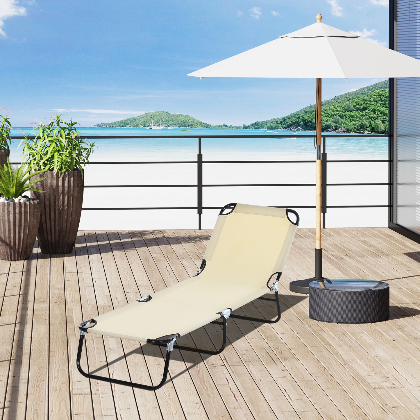 Outsunny Tumbona Plegable Reclinable con Ángulo Ajustable de 5 Posiciones para Jardín Exterior Piscina Terraza Camping Carga 120 kg 188x56x28 cm Beige