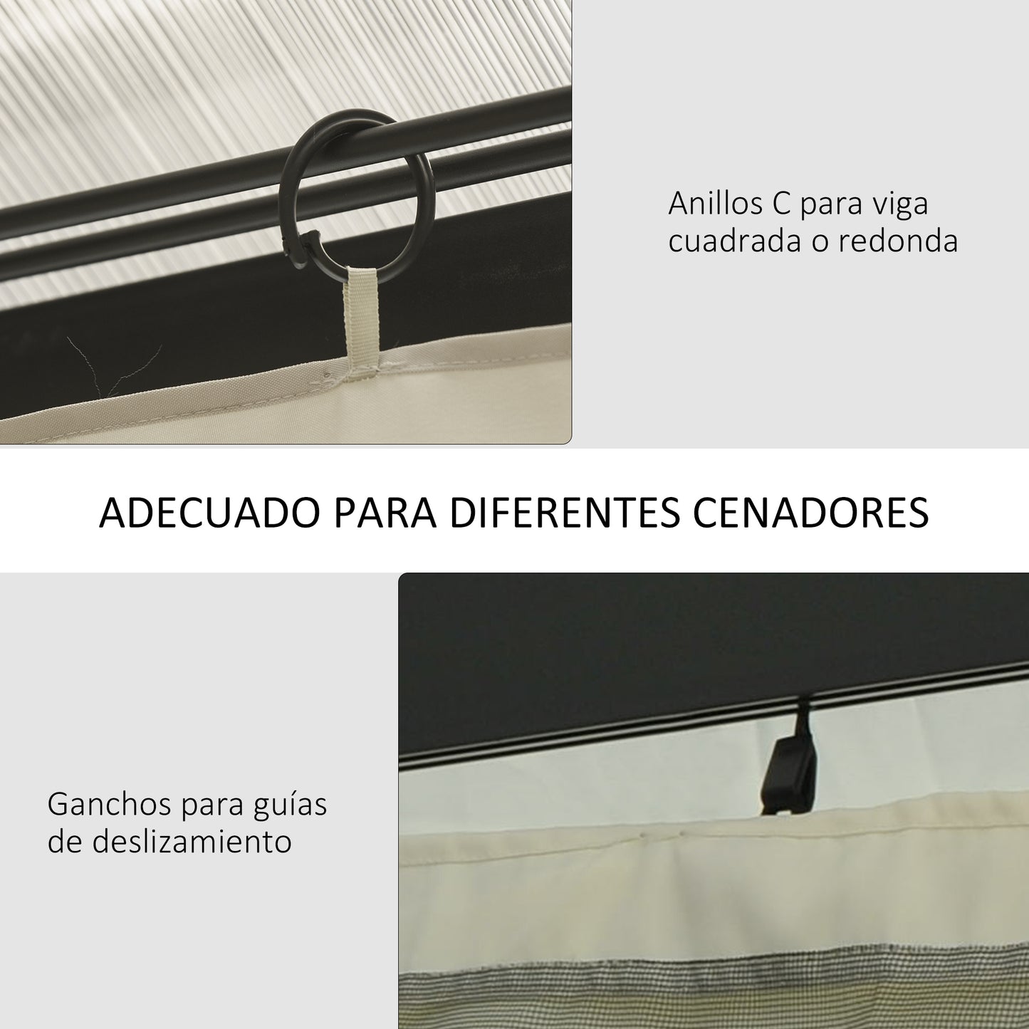 Outsunny 4 Paredes Laterales para Cenador 3,5x2 m Laterales para Gazebo Universal con Ganchos y Anillos en C para Pérgola Carpa Beige