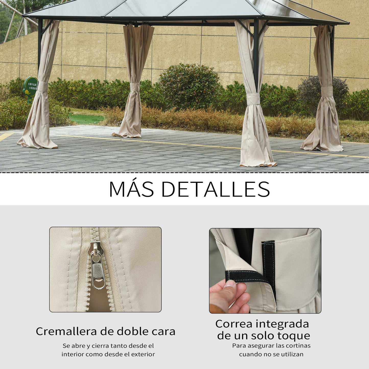 Outsunny 4 Paredes Laterales para Cenador 3,5x2 m Laterales para Gazebo Universal con Ganchos y Anillos en C para Pérgola Carpa Beige