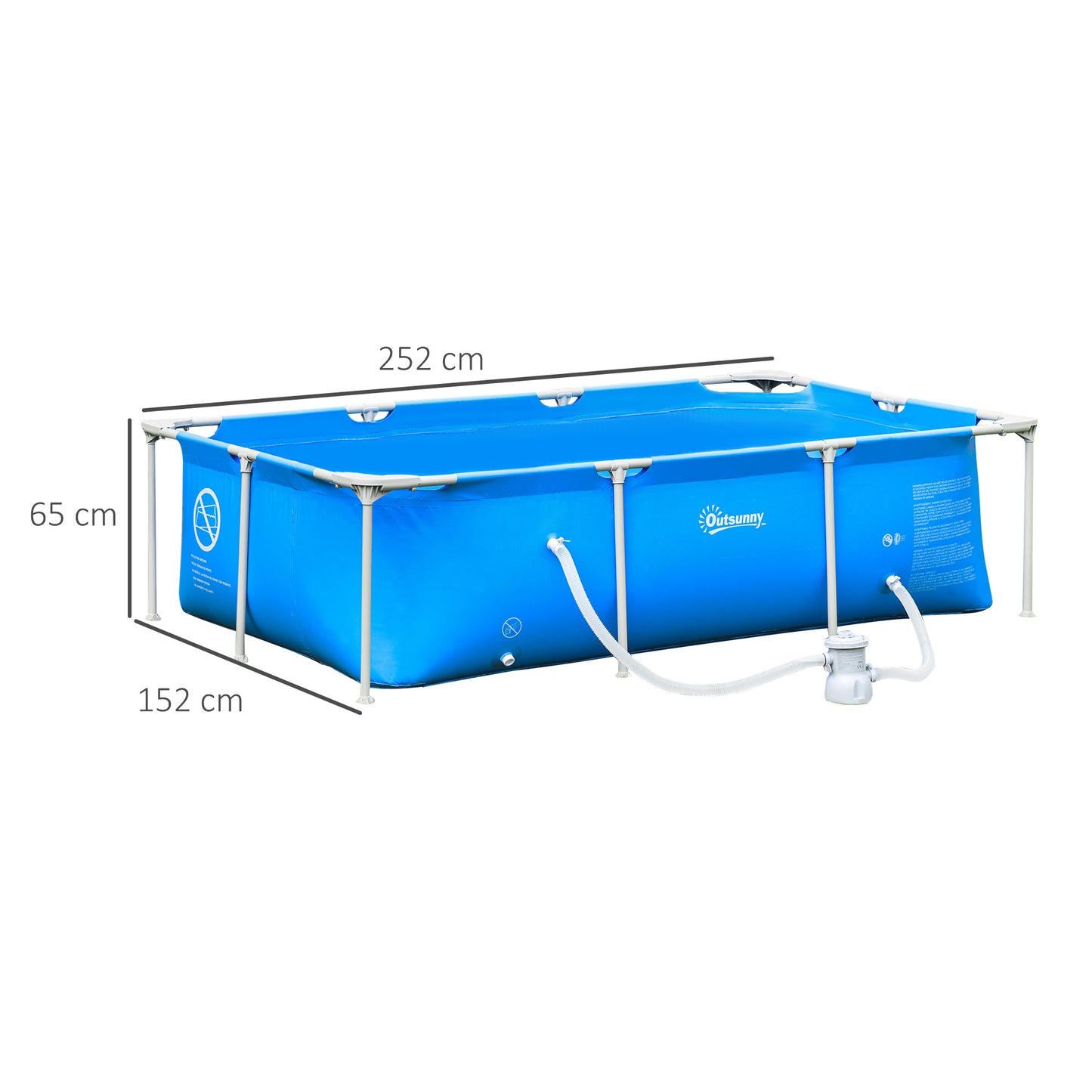 Outsunny Piscina Desmontable Tubular 252x152x65 cm con Depuradora de Cartucho 1200L/H Piscina Rectangular de Exterior para Adultos y Niños 2163L Azul