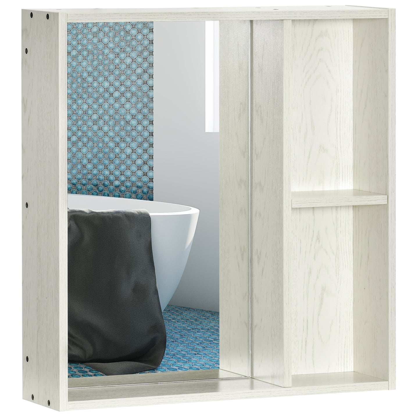 HOMCOM Armario de Baño con Espejo Armario con Espejo para Baño con Estantes Mueble para Baño Estilo Moderno 63x15x65 cm Blanco