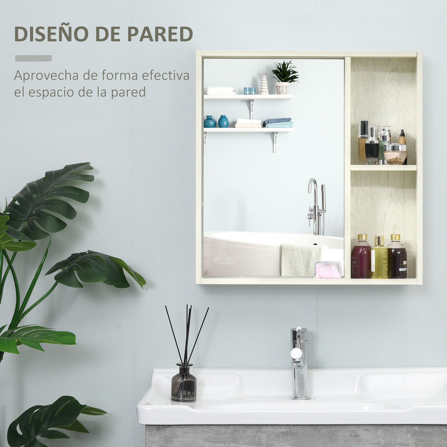 HOMCOM Armario de Baño con Espejo Armario con Espejo para Baño con Estantes Mueble para Baño Estilo Moderno 63x15x65 cm Blanco