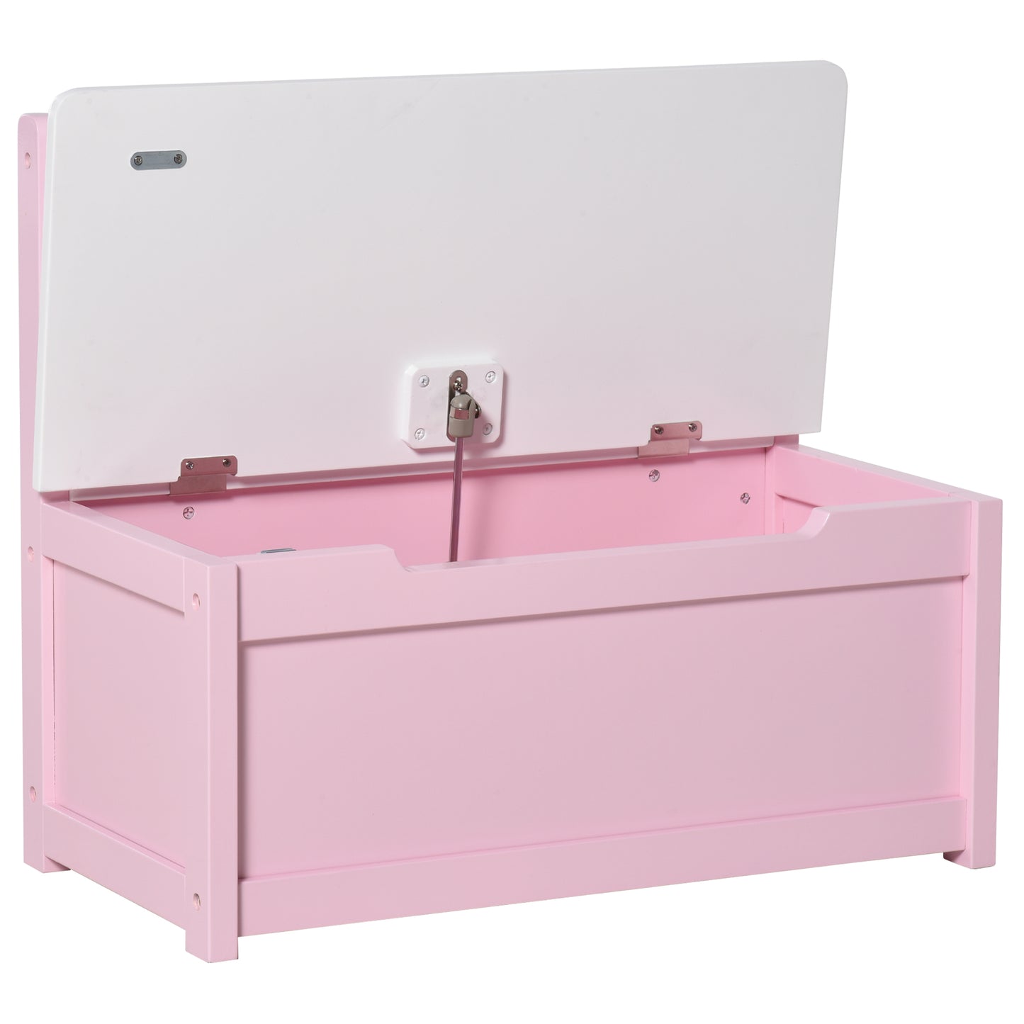 HOMCOM Baúl para Juguetes Banco Almacenaje para Niños con Respaldo y Tapa Amortiguadora Carga 40 kg para Salas de Juego Dormitorio 60x30x50 cm Rosa y Blanco