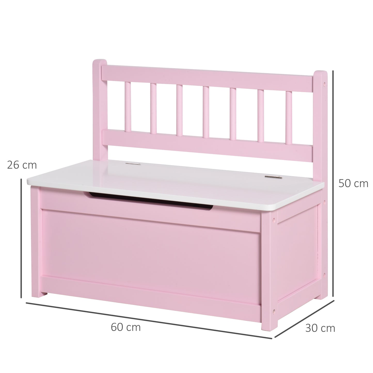 HOMCOM Baúl para Juguetes Banco Almacenaje para Niños con Respaldo y Tapa Amortiguadora Carga 40 kg para Salas de Juego Dormitorio 60x30x50 cm Rosa y Blanco