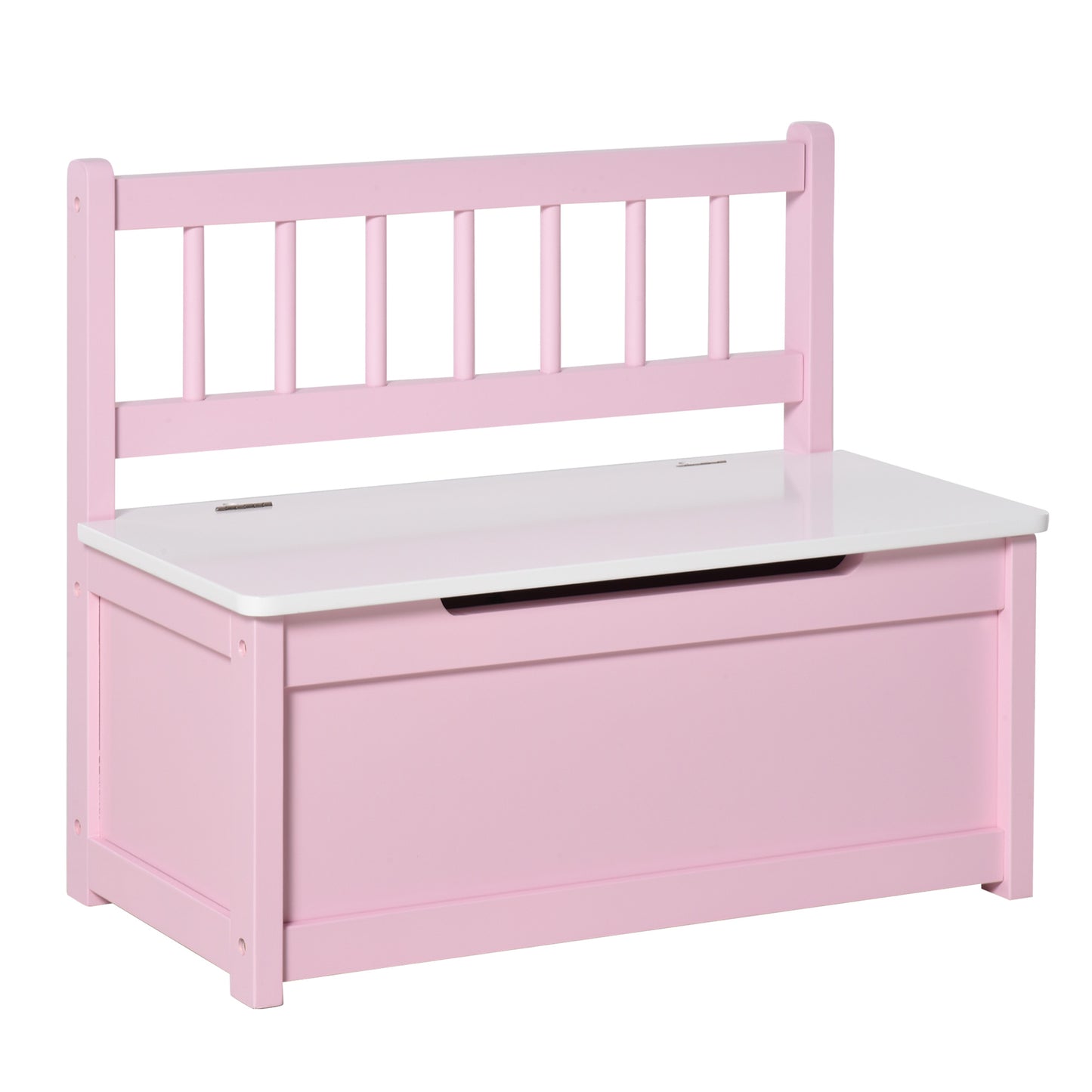 HOMCOM Baúl para Juguetes Banco Almacenaje para Niños con Respaldo y Tapa Amortiguadora Carga 40 kg para Salas de Juego Dormitorio 60x30x50 cm Rosa y Blanco