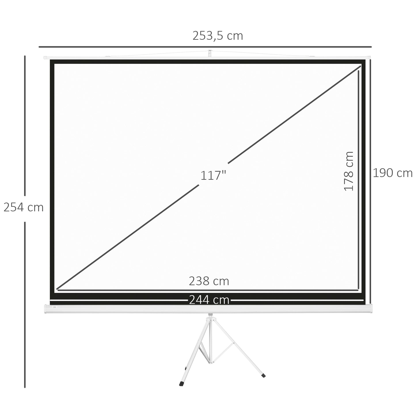 HOMCOM Pantalla de Proyector Manual con Soporte 120 Pulgadas Pantalla de Proyección Formato 4:3 con Altura Ajustable para Cine en Casa 244x183 cm Blanco