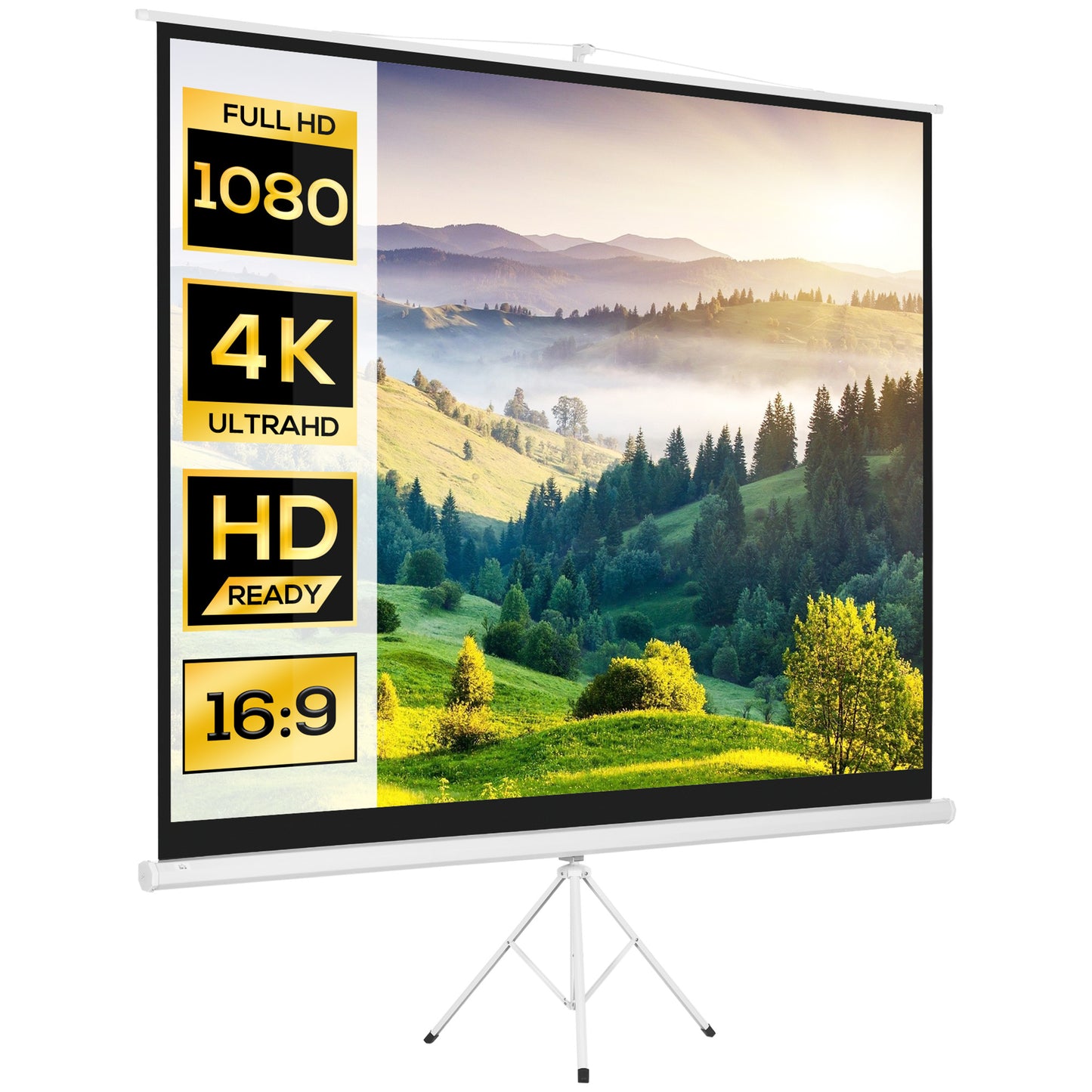 HOMCOM Pantalla de Proyector Manual con Soporte 120 Pulgadas Pantalla de Proyección Formato 4:3 con Altura Ajustable para Cine en Casa 244x183 cm Blanco