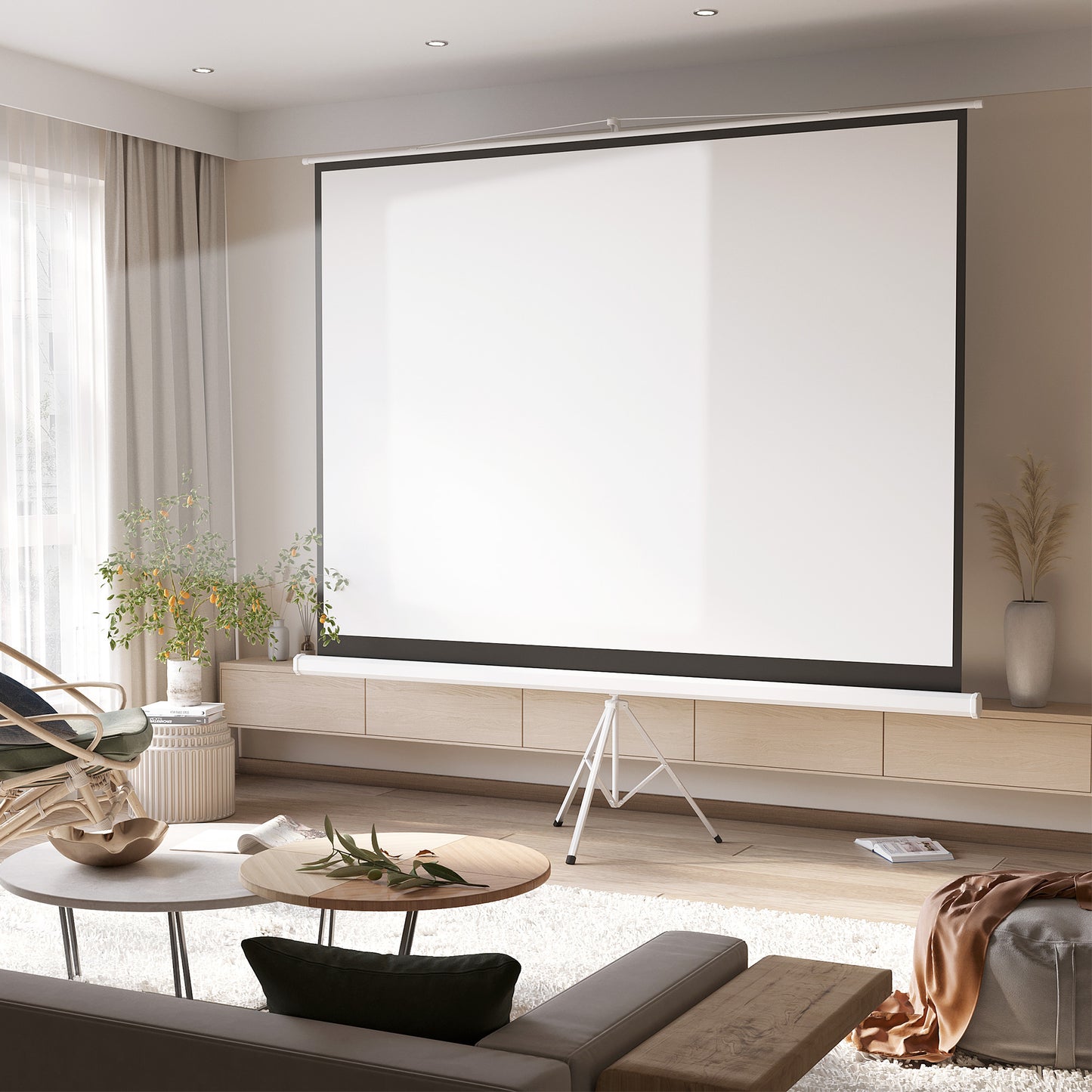 HOMCOM Pantalla de Proyector Manual con Soporte 120 Pulgadas Pantalla de Proyección Formato 4:3 con Altura Ajustable para Cine en Casa 244x183 cm Blanco