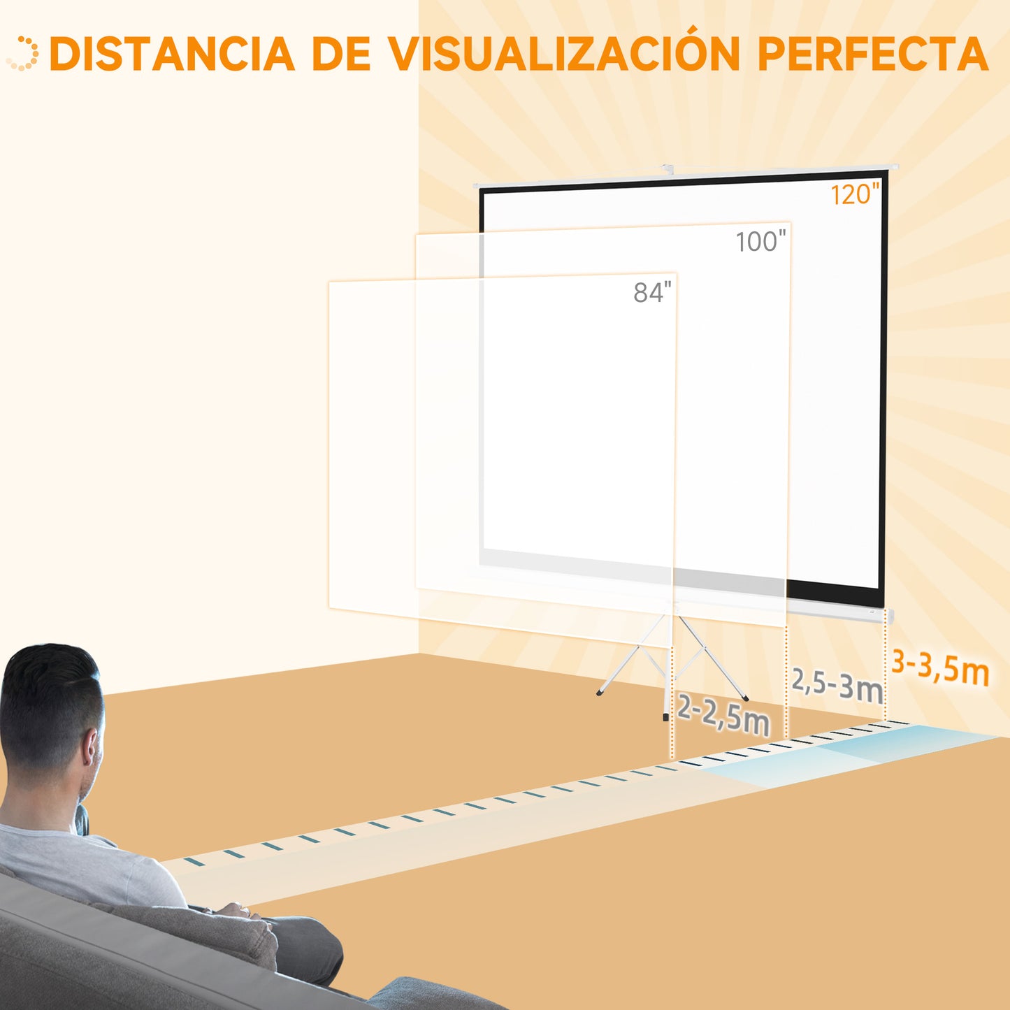 HOMCOM Pantalla de Proyector Manual con Soporte 120 Pulgadas Pantalla de Proyección Formato 4:3 con Altura Ajustable para Cine en Casa 244x183 cm Blanco