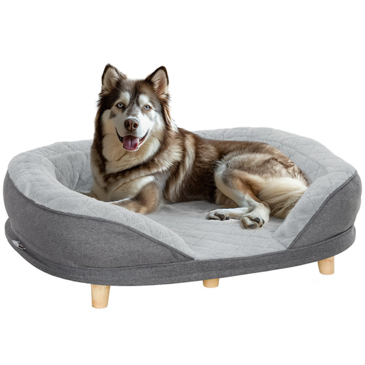 PawHut Sofá para Perros Medianos y Grandes Sofá para Mascotas con Parte Superior Desmontable Funda Lavable y Patas de Madera Carga 25 kg 90x78x25 cm Gris