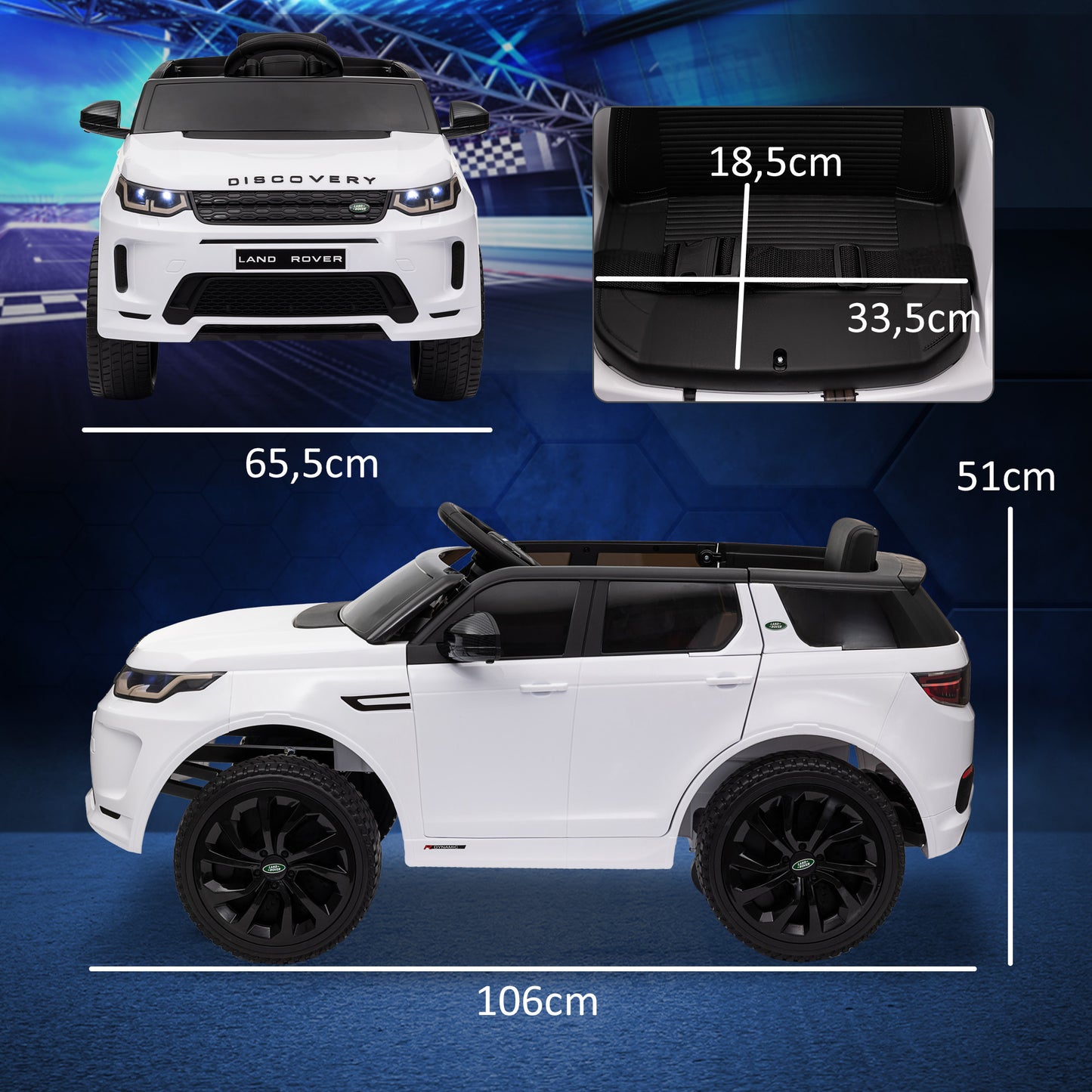 AIYAPLAY Coche Eléctrico para Niños de +3 Años con Licencia Land Rover Discovery Sport Carro Eléctrico Infantil con Batería 12V Mando a Distancia Faros Bocina y Música Blanco