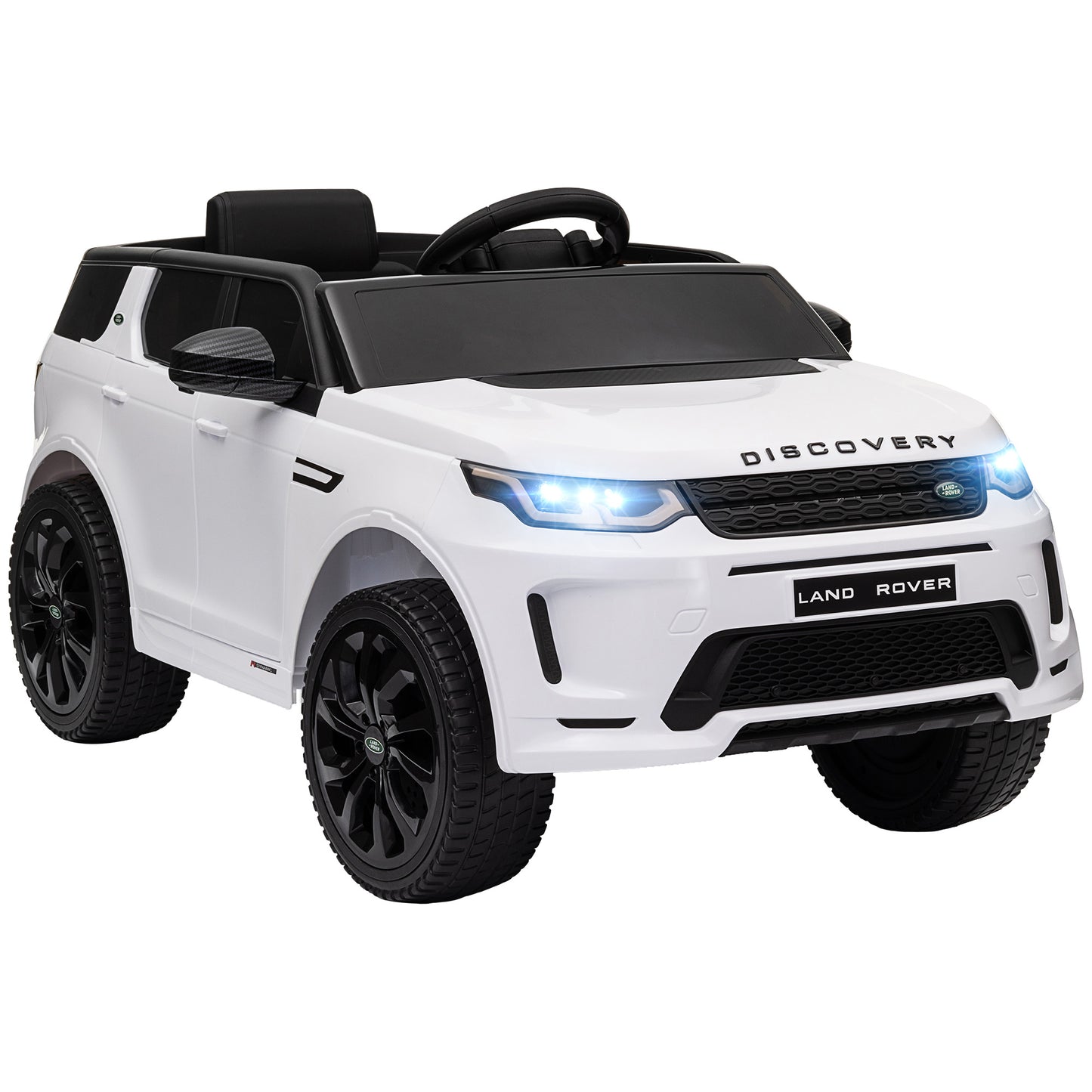 AIYAPLAY Coche Eléctrico para Niños de +3 Años con Licencia Land Rover Discovery Sport Carro Eléctrico Infantil con Batería 12V Mando a Distancia Faros Bocina y Música Blanco