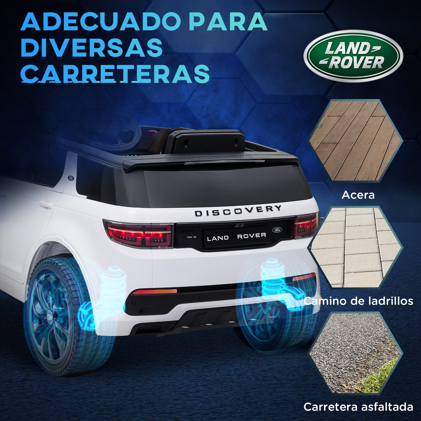 AIYAPLAY Coche Eléctrico para Niños de +3 Años con Licencia Land Rover Discovery Sport Carro Eléctrico Infantil con Batería 12V Mando a Distancia Faros Bocina y Música Blanco