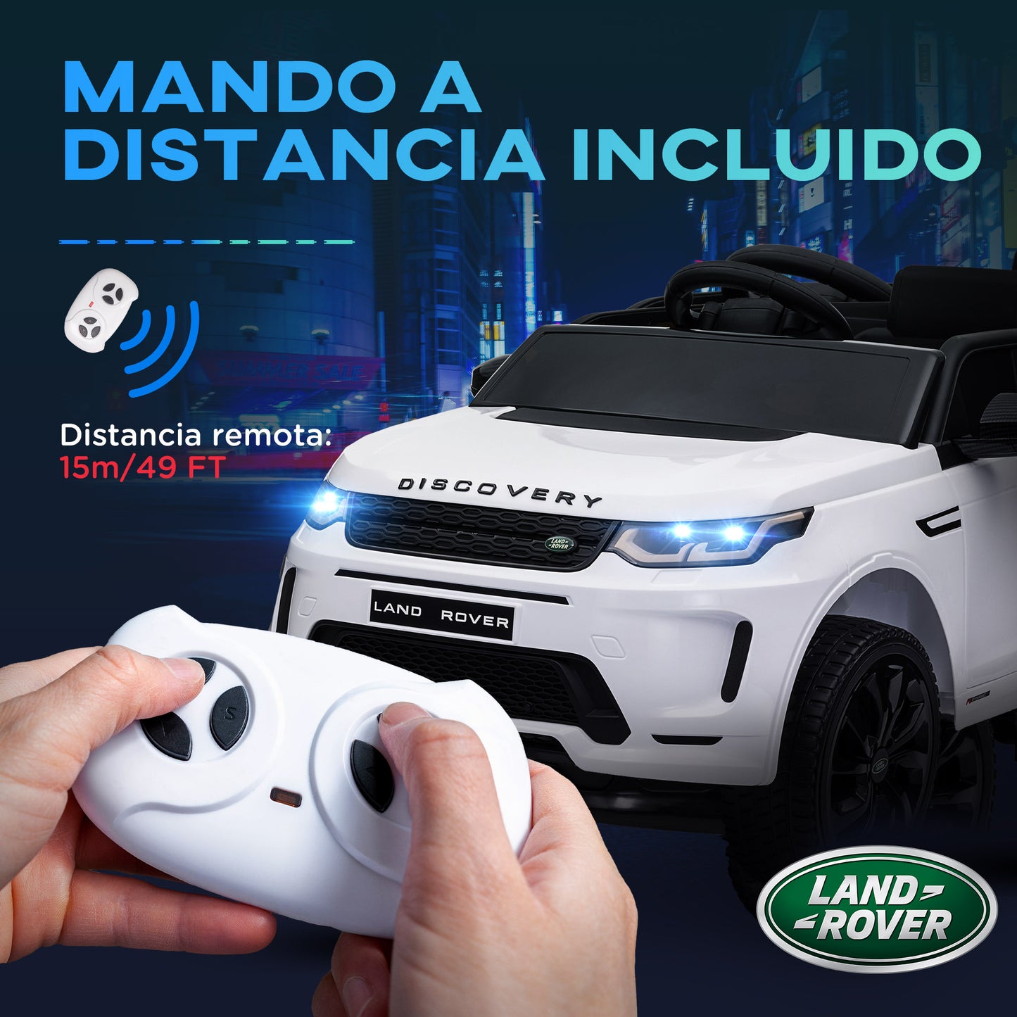 AIYAPLAY Coche Eléctrico para Niños de +3 Años con Licencia Land Rover Discovery Sport Carro Eléctrico Infantil con Batería 12V Mando a Distancia Faros Bocina y Música Blanco