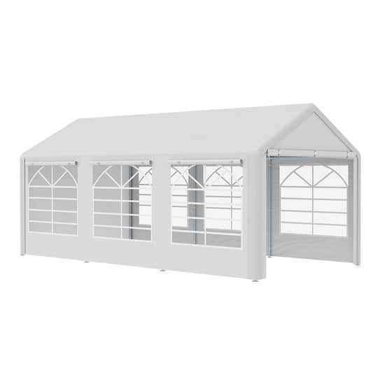 Outsunny Carpa para Fiestas 6x3 m Cenador Pabellón de Jardín con 4 Paneles Laterales 2 Puertas Enrollables y 6 Ventanas Protección UV Impermeable para Exterior Eventos Bodas Blanco