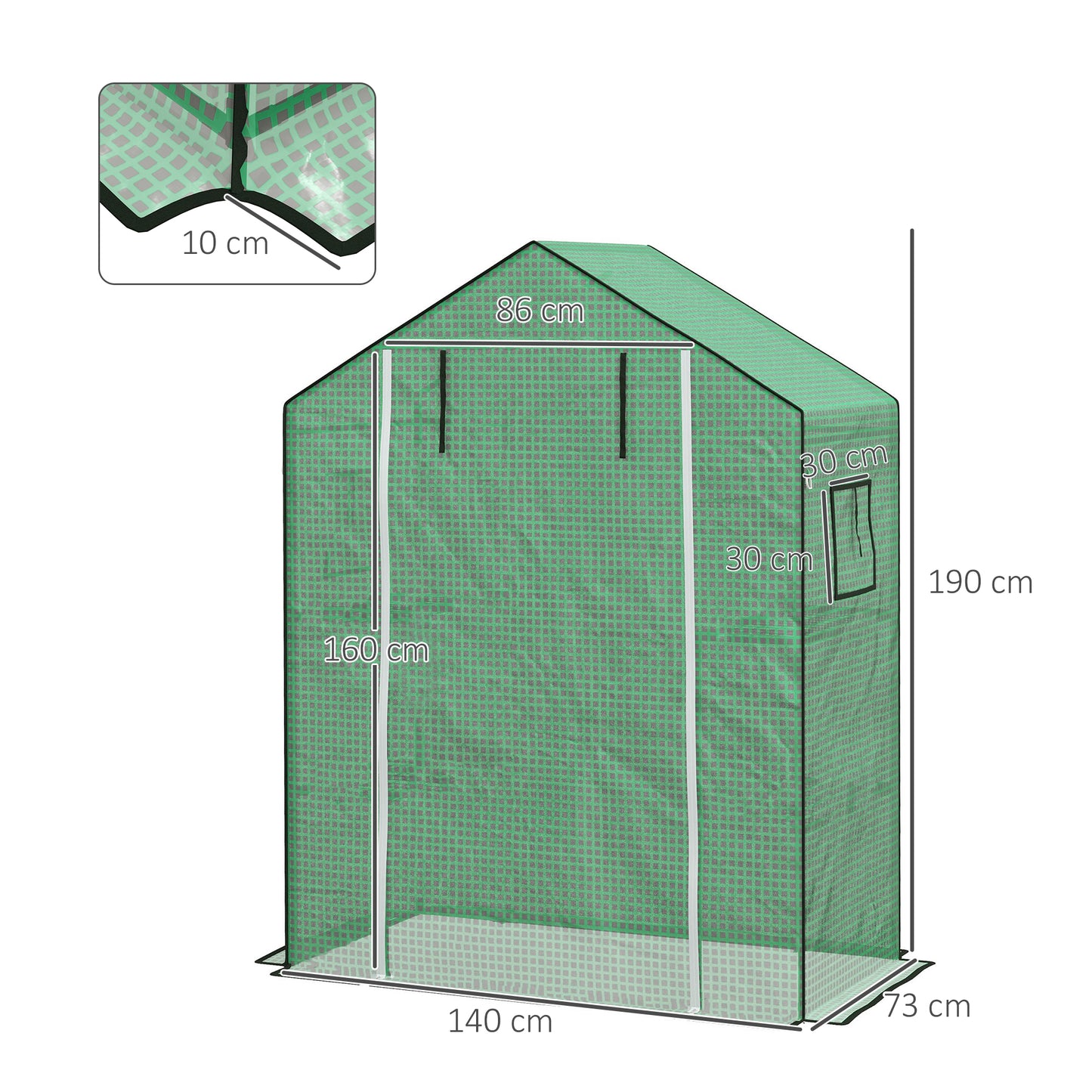 Outsunny Cubierta de Invernadero 140x73x190 cm Cubierta de Repuesto de Invernadero con Ventana Puerta con Cremallera Anti-UV Protección de Plantas para Jardín Verde