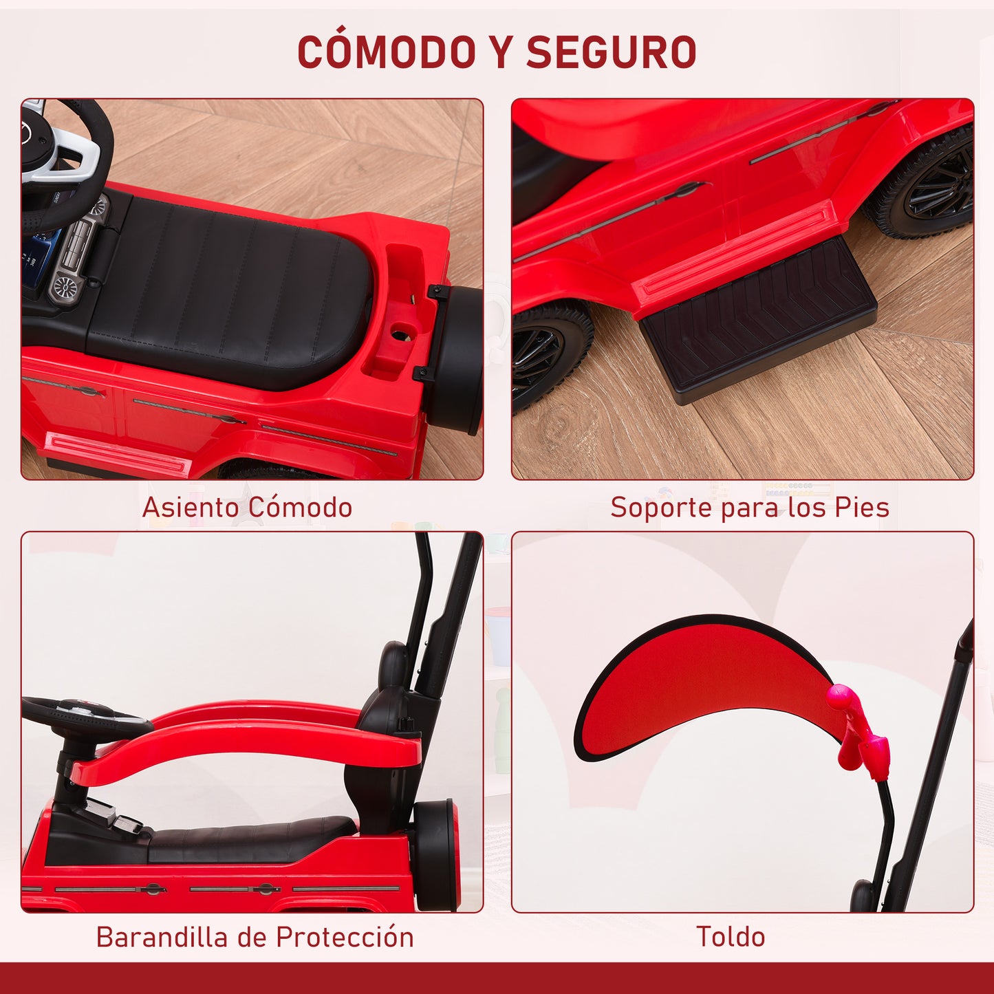 HOMCOM Correpasillos para Niños con Licencia Mercedes G350 Coche Correpasillos para Niños de 1-3 Años con Bocina Capota Extraíble y Barandilla Carga 25 kg 85,5x40,5x95 cm Rojo