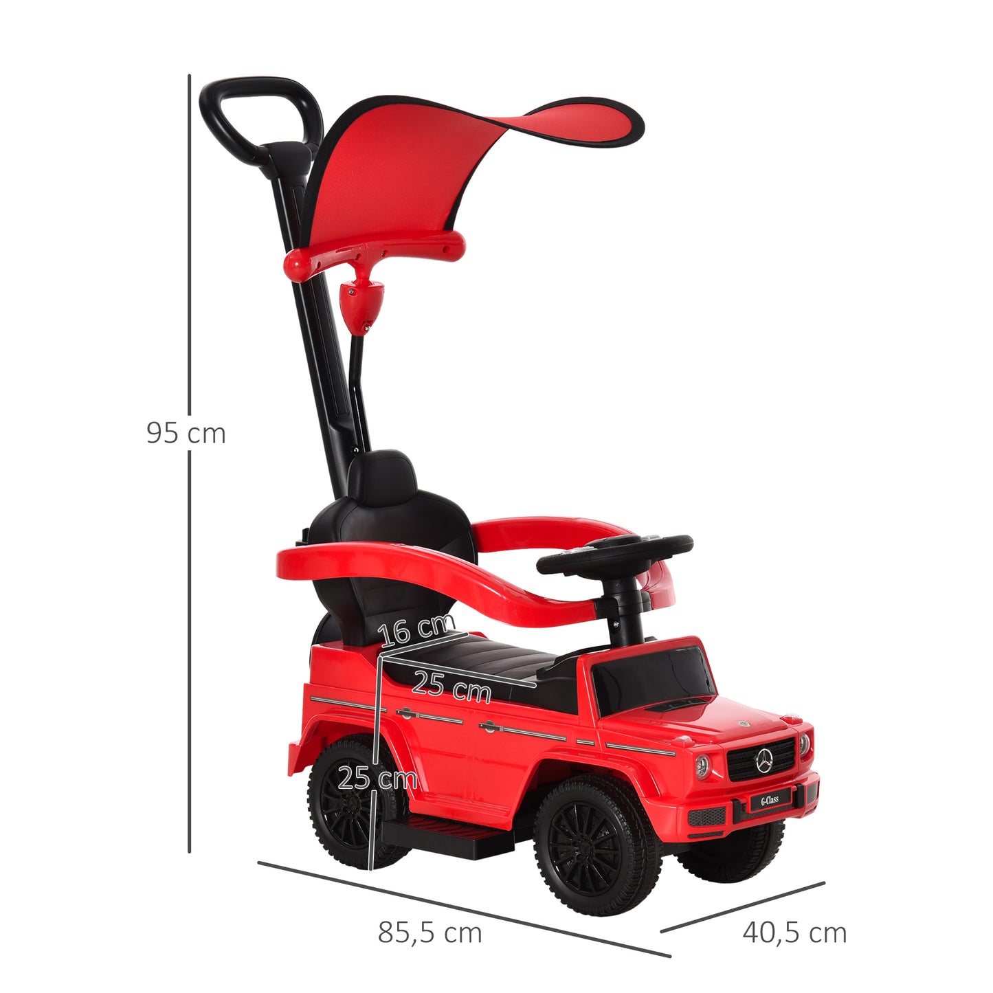 HOMCOM Correpasillos para Niños con Licencia Mercedes G350 Coche Correpasillos para Niños de 1-3 Años con Bocina Capota Extraíble y Barandilla Carga 25 kg 85,5x40,5x95 cm Rojo