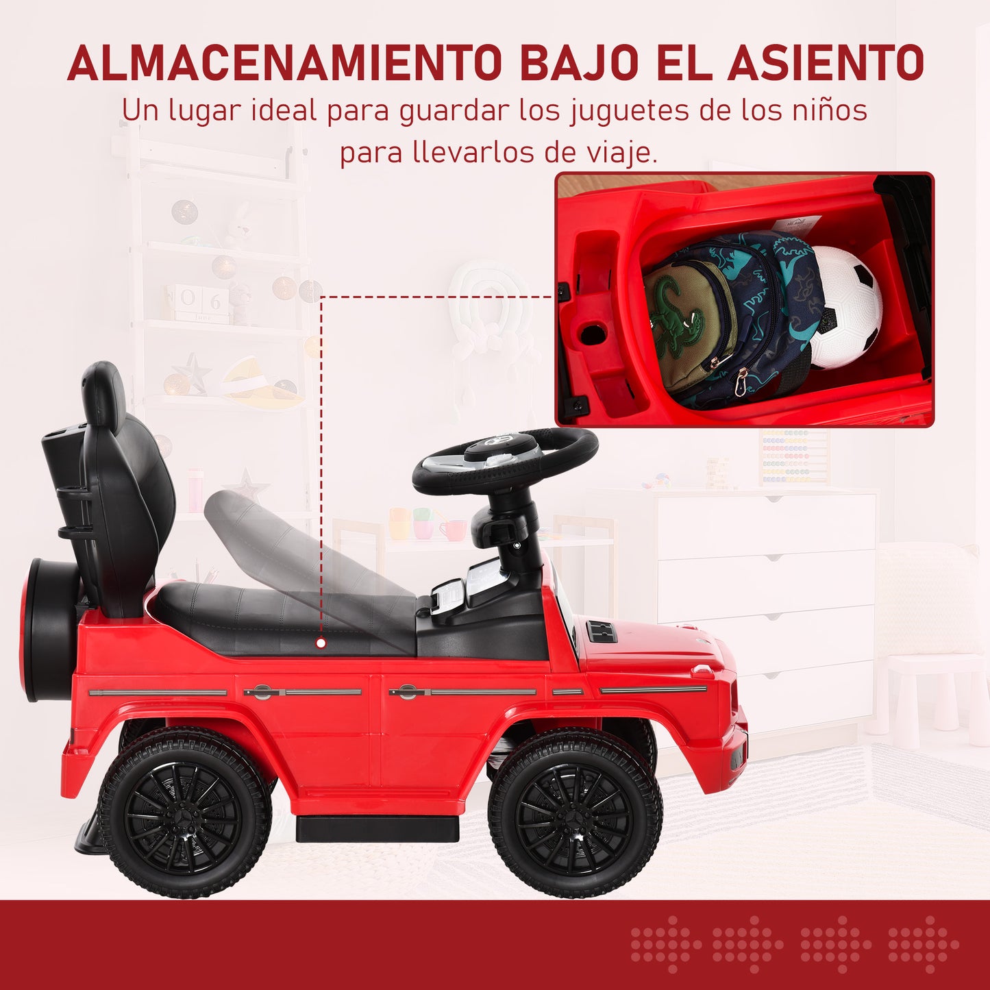 HOMCOM Correpasillos para Niños con Licencia Mercedes G350 Coche Correpasillos para Niños de 1-3 Años con Bocina Capota Extraíble y Barandilla Carga 25 kg 85,5x40,5x95 cm Rojo