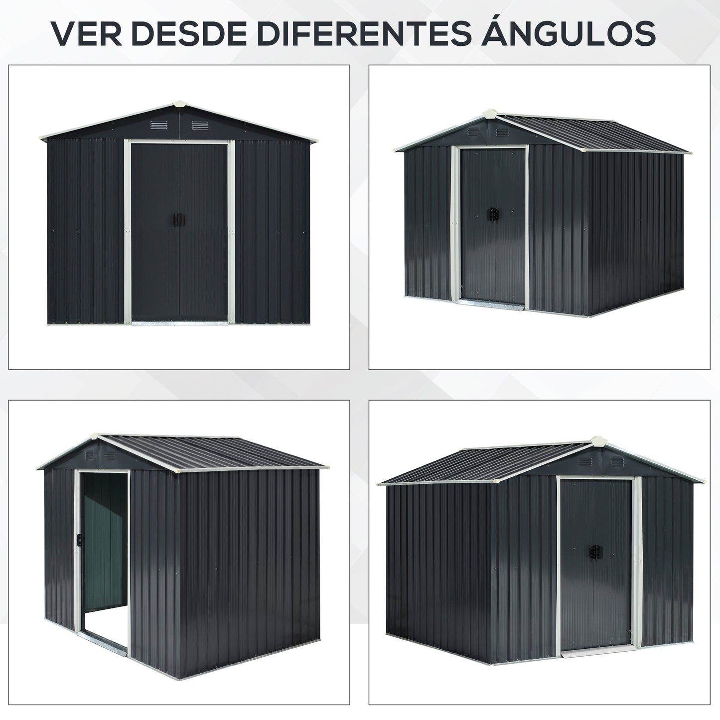 Outsunny Caseta de Jardín de 3,6 m² 236x174x190 cm Cobertizo Exterior de Metálico para Almacenar Herramientas con Puertas Correderas y 4 Ventanas para Terraza Patio Gris