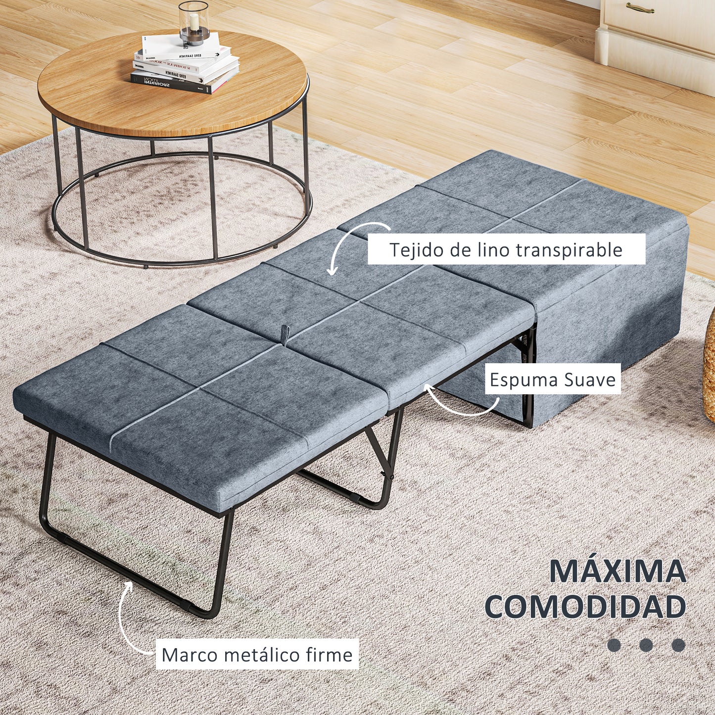 HOMCOM Cama Plegable 68x180 cm con Colchón de Espuma Mueble Cama Plegable con Funda de Protección Cama de Invitados Carga 120 kg Gris