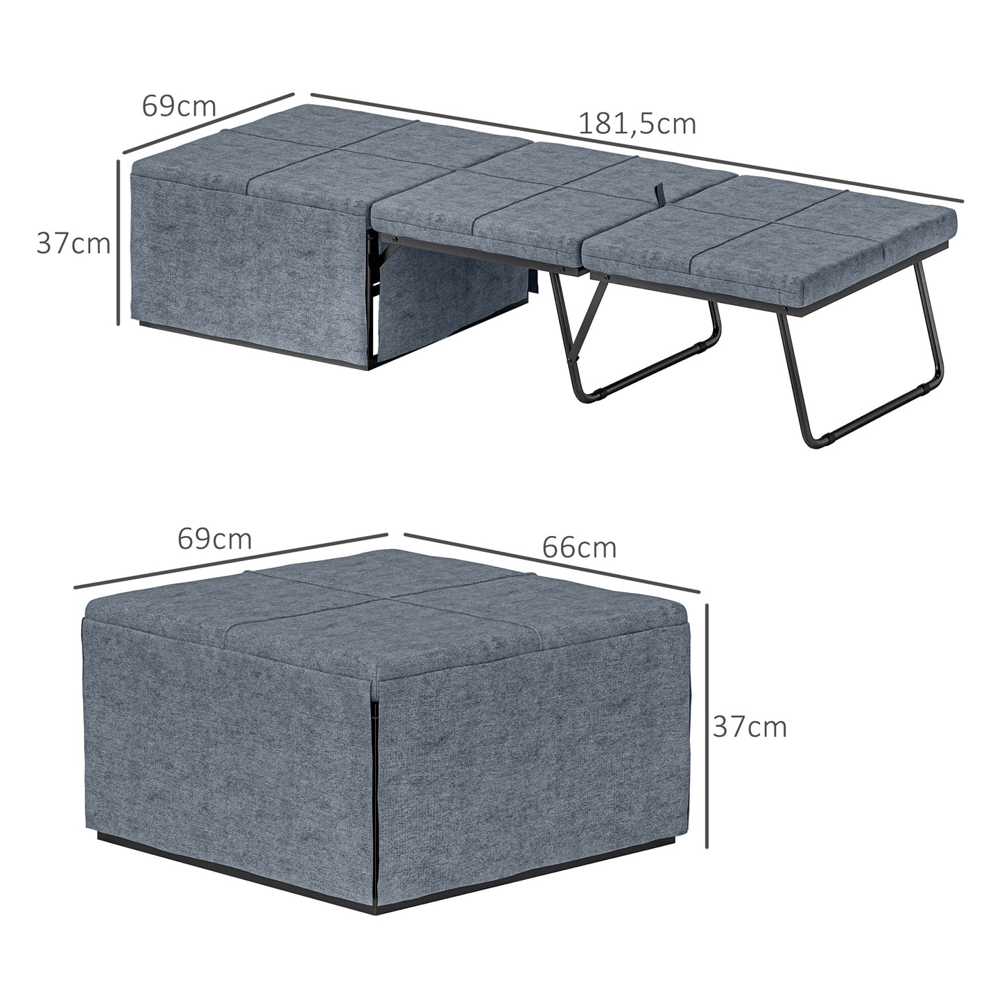 HOMCOM Cama Plegable 68x180 cm con Colchón de Espuma Mueble Cama Plegable con Funda de Protección Cama de Invitados Carga 120 kg Gris