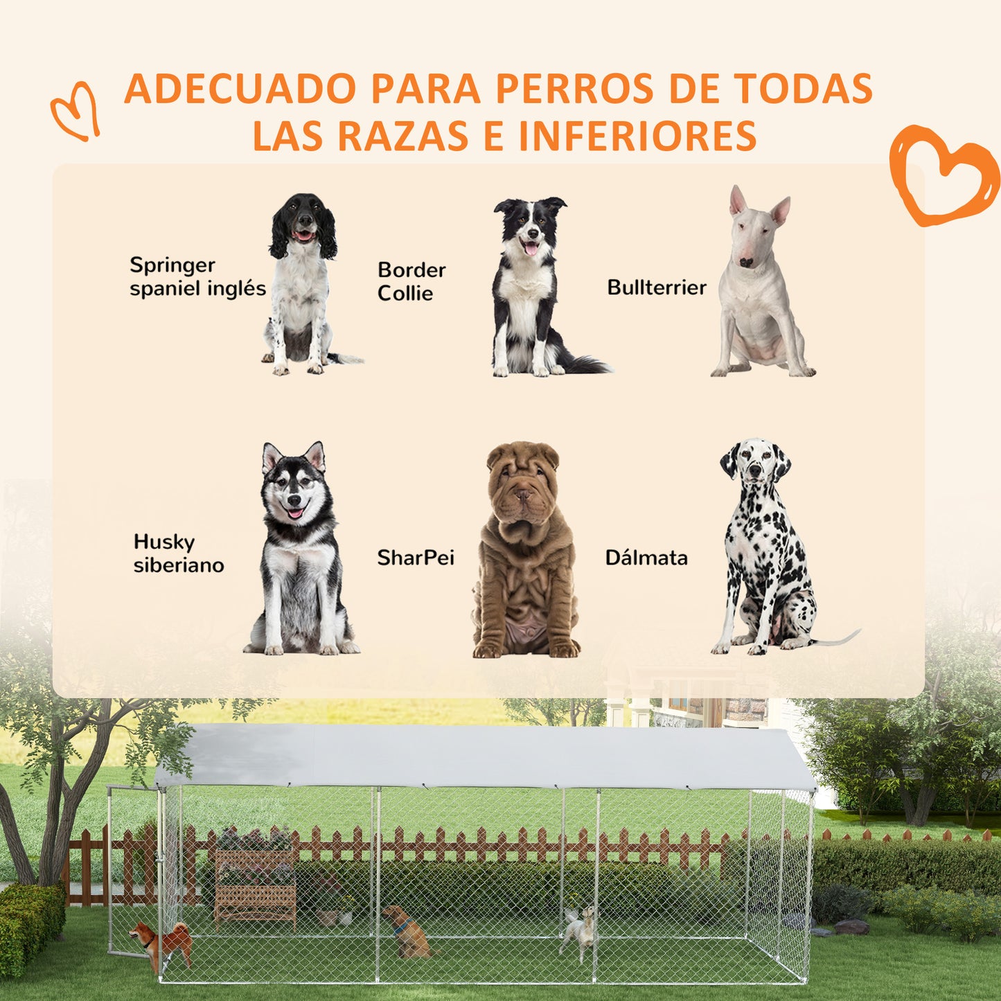 PawHut Perrera Jaula de Exterior para Perros Parque para Perros con 1 Puerta Marco de Acero Toldo Impermeable y Anti-UV 600x230x230 cm Plata