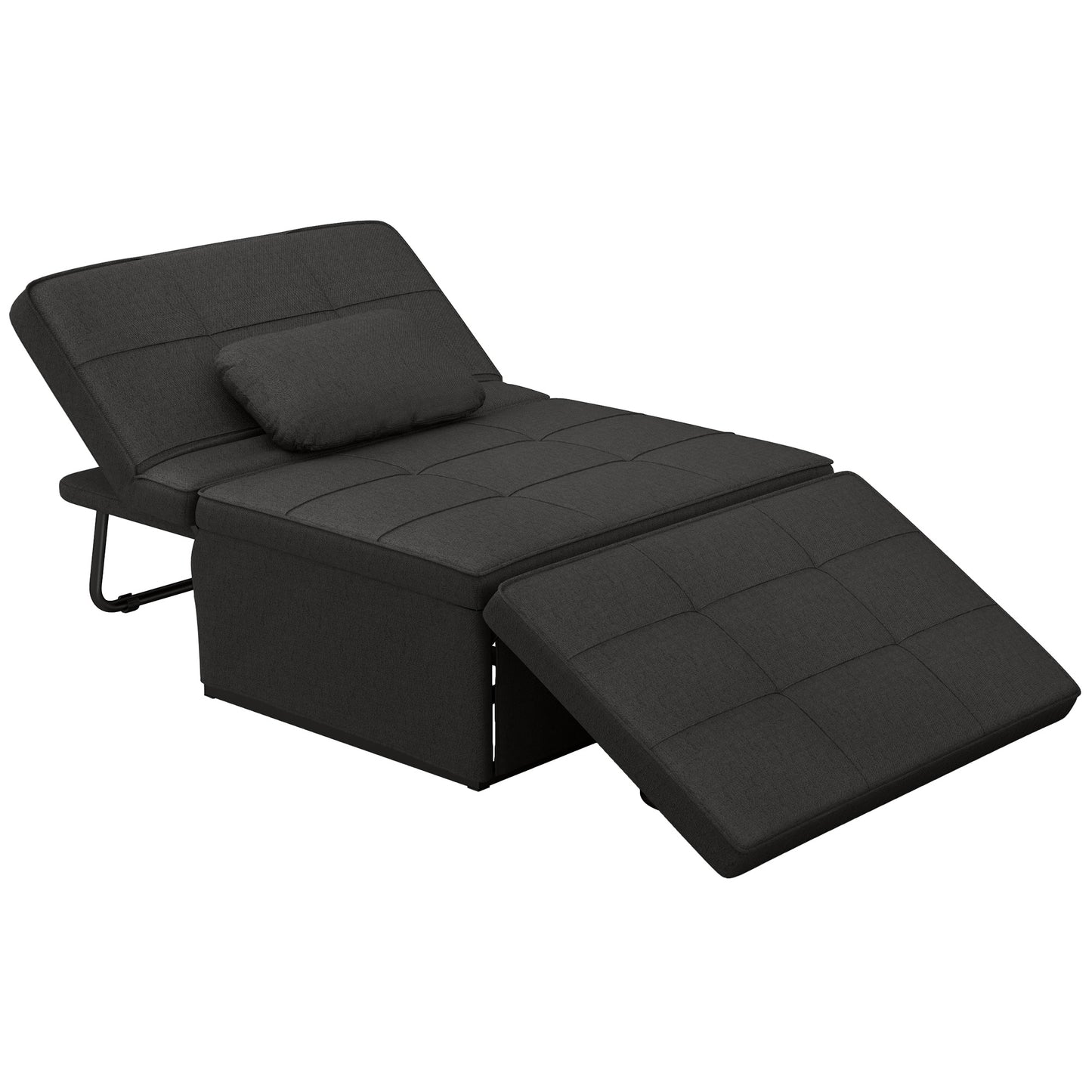 HOMCOM Sofá Cama Plegable 3 en 1 Sofá Cama de 1 Plaza Tapizado en Lino Sofá Cama Convertible con Respaldo Ajustable en 5 Posiciones Reposapiés y Reposacabezas Carga 200 kg Negro